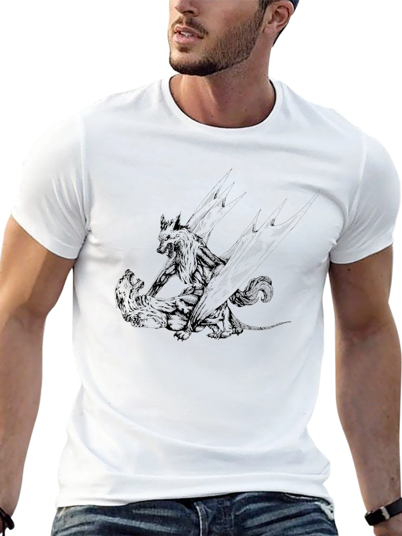 Black Graphic Tee: Wolf vs. Bear