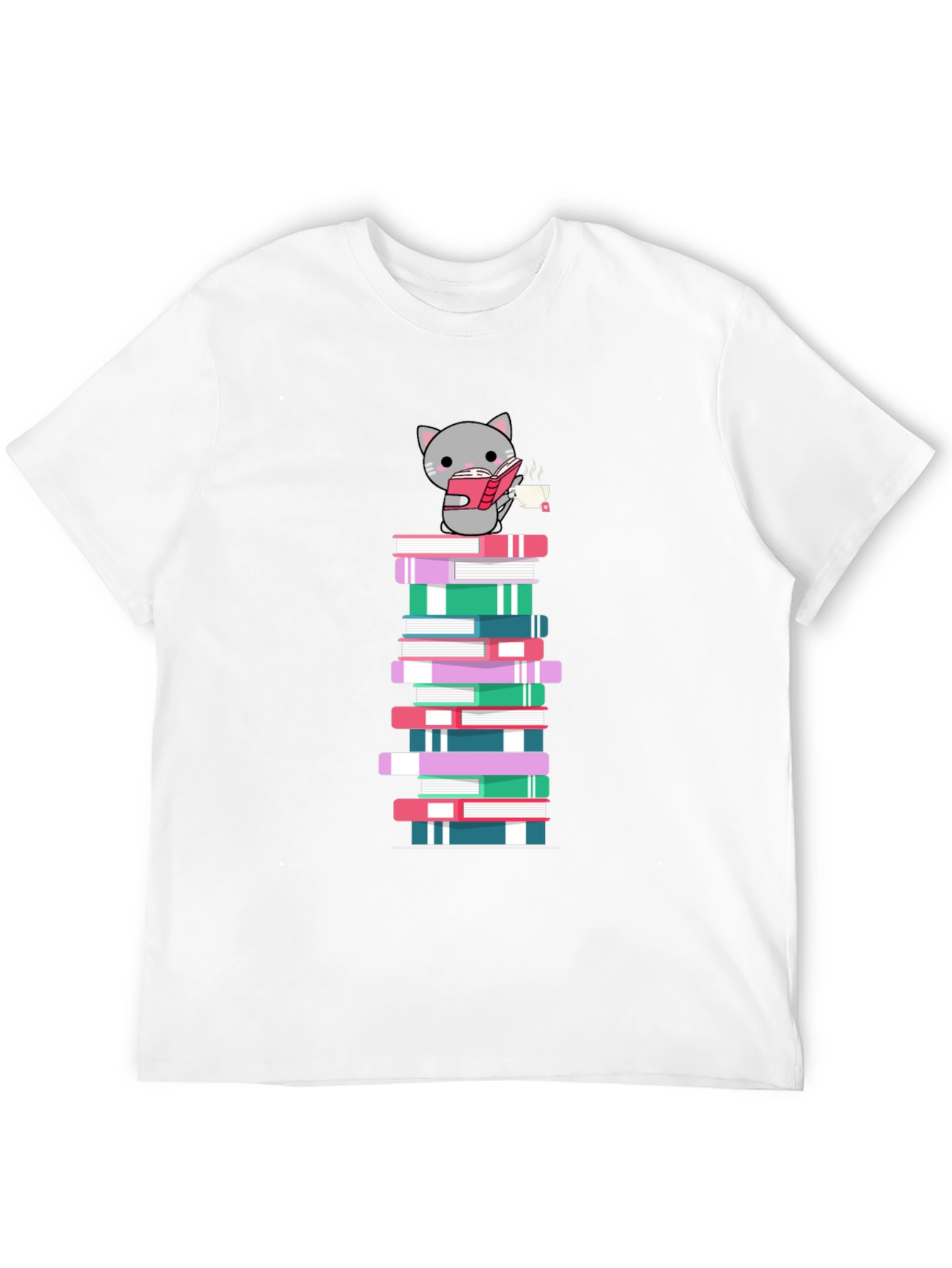 Cat Reading Book on Book Stack T-Shirt
