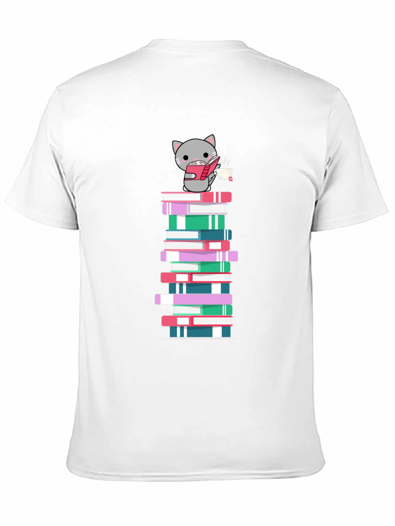 Cat Reading Book on Book Stack T-Shirt
