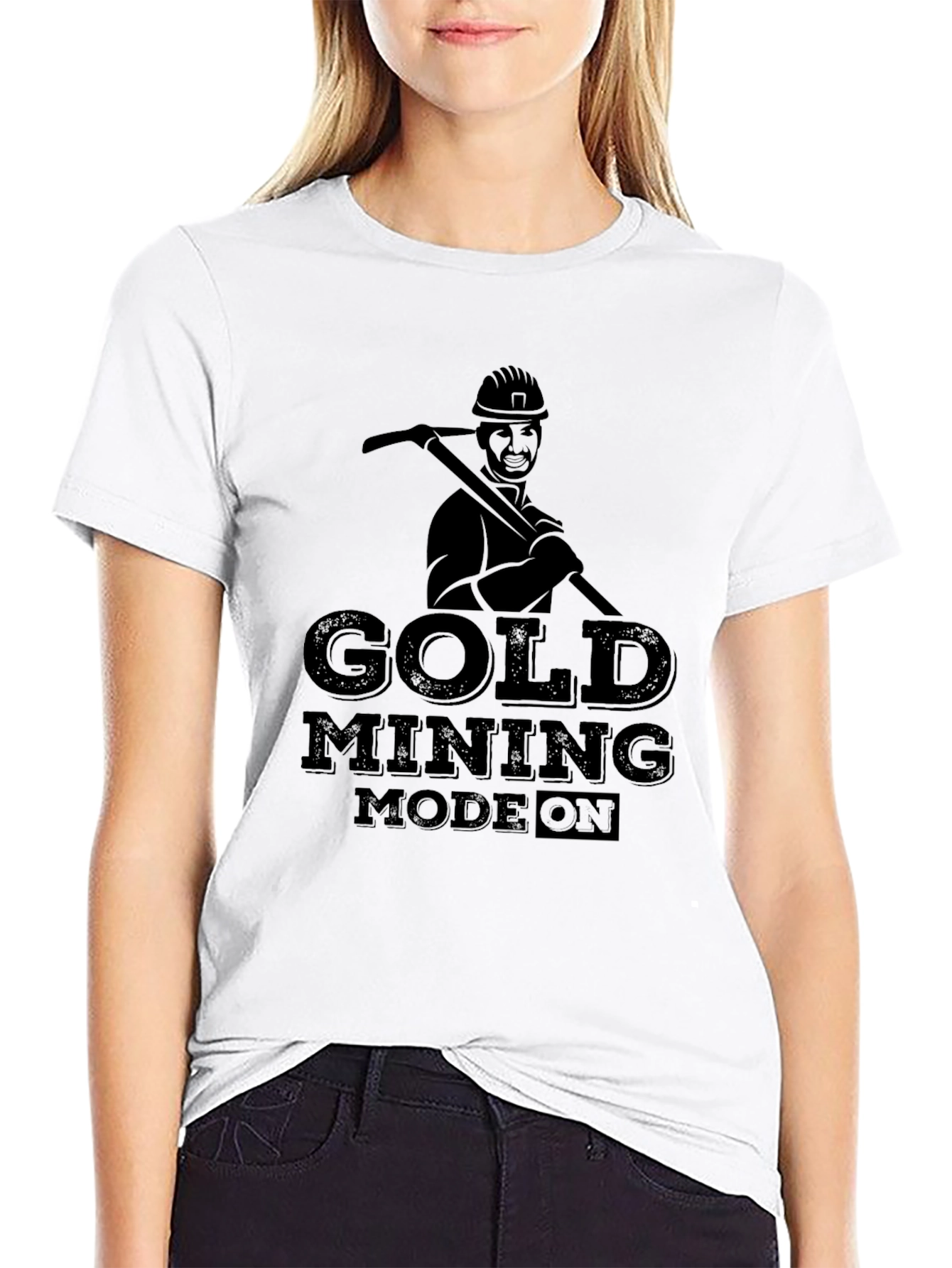 Gold Mining Mode On Black Graphic Tee
