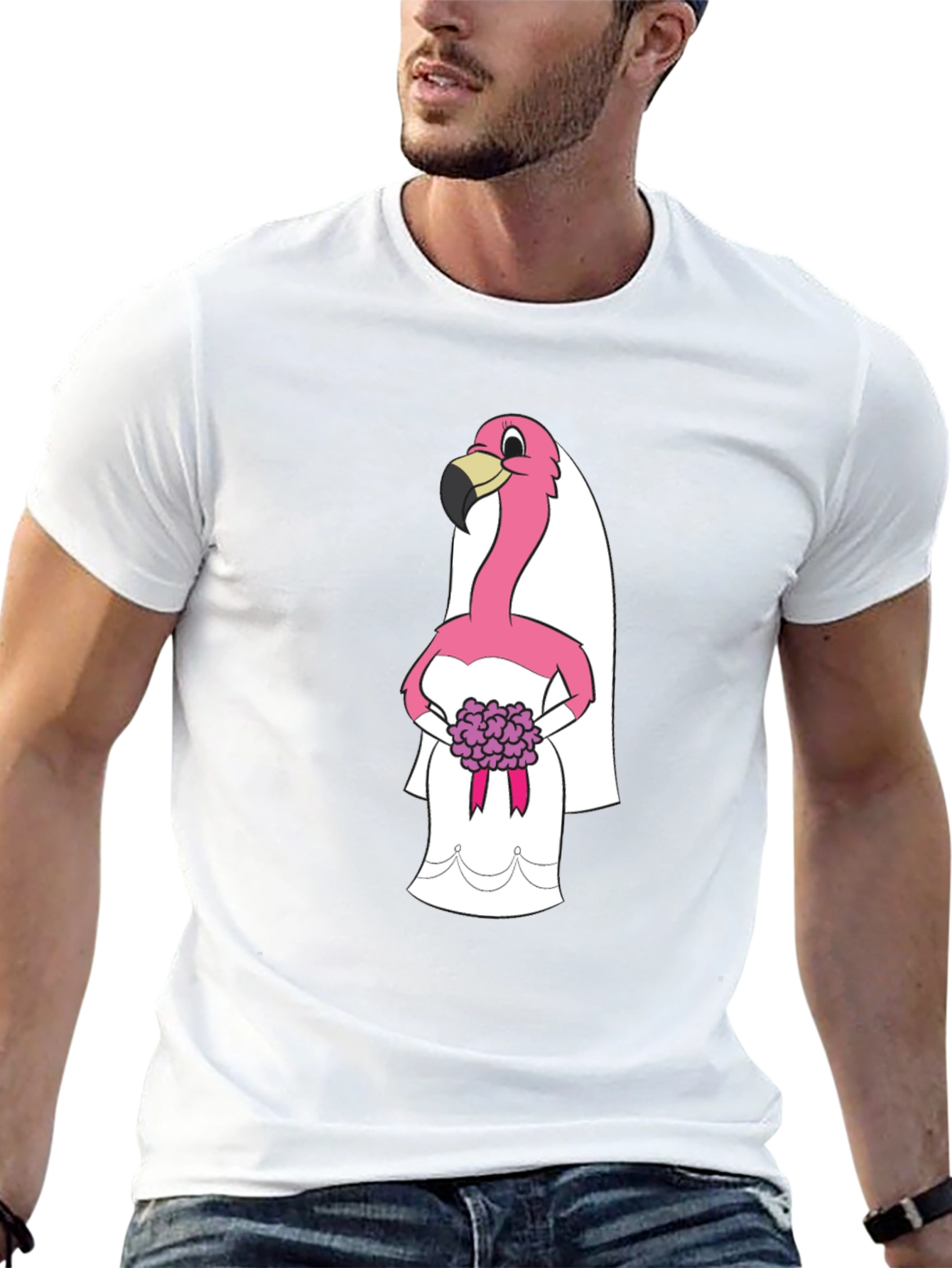 Black T-Shirt with Flamingo Bride Graphic