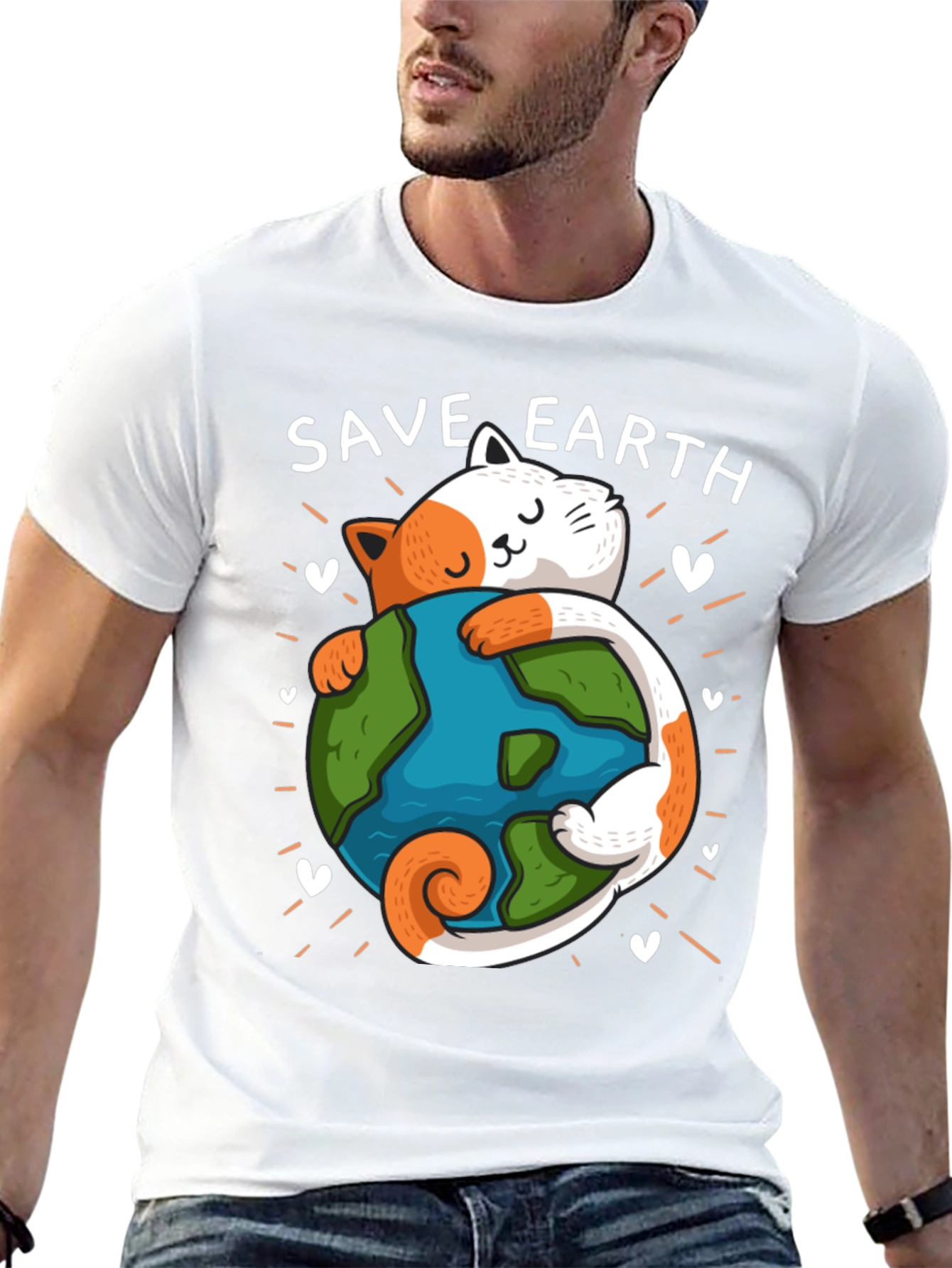 Save Earth Cat T-Shirt - Environmental Awareness Tee