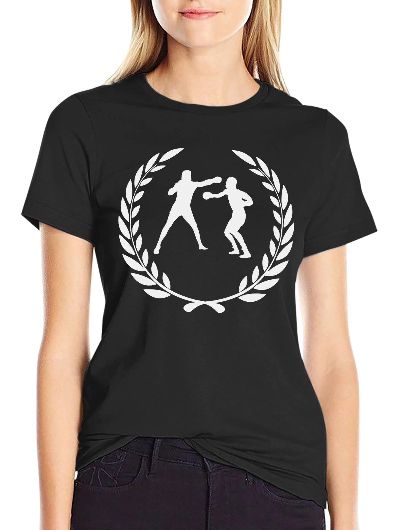 Boxing Laurel Wreath Graphic Tee - Black Cotton
