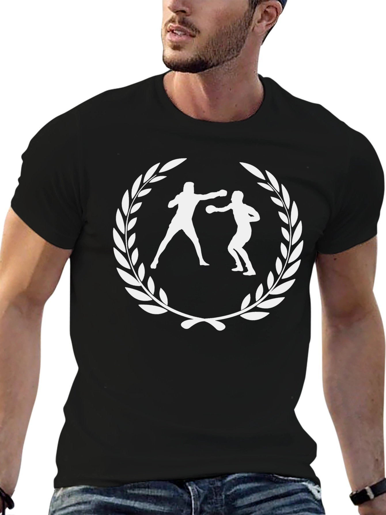 Boxing Laurel Wreath Graphic Tee - Black Cotton