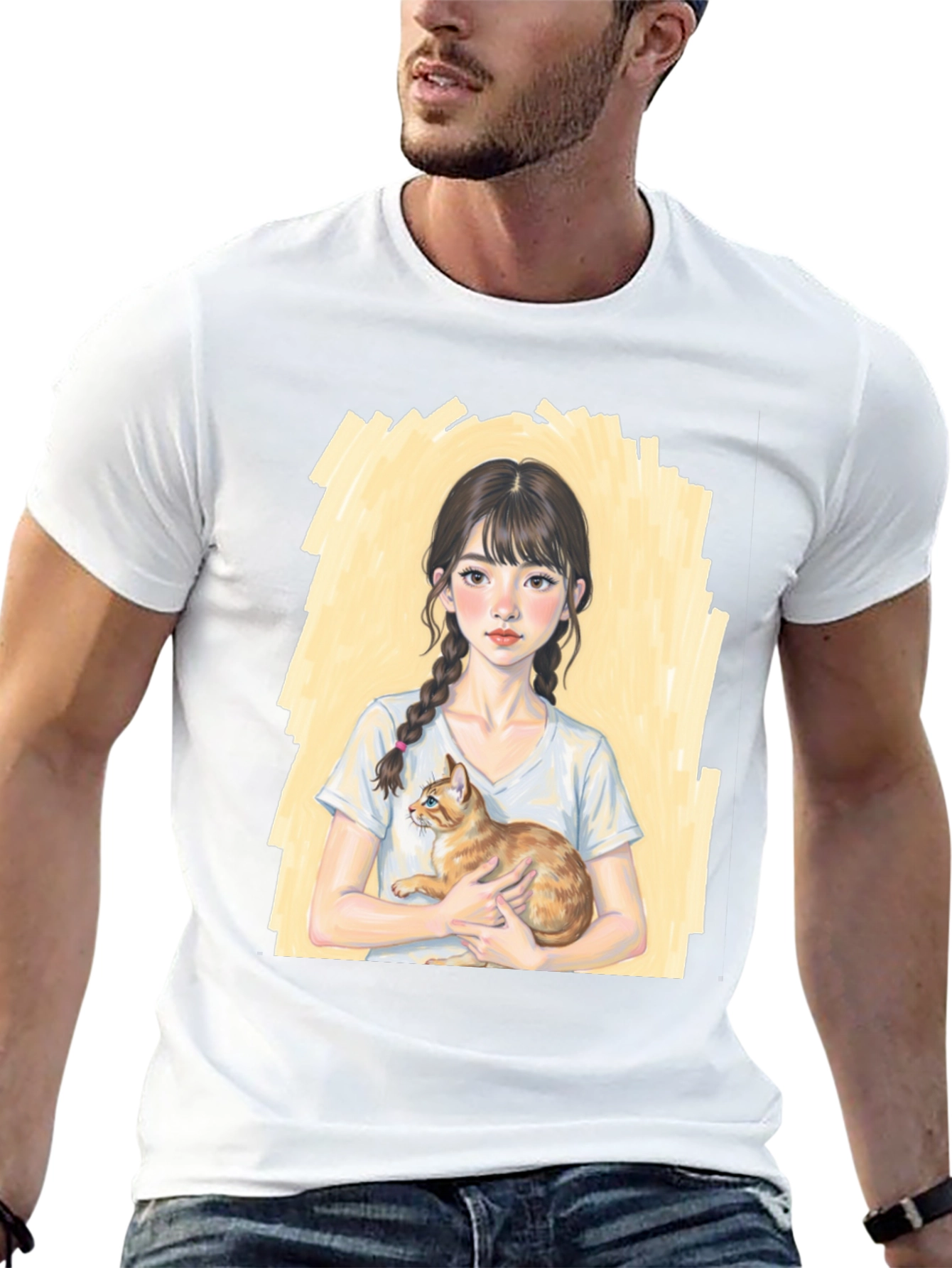 Girl with Cat T-Shirt - Cute Graphic Tee