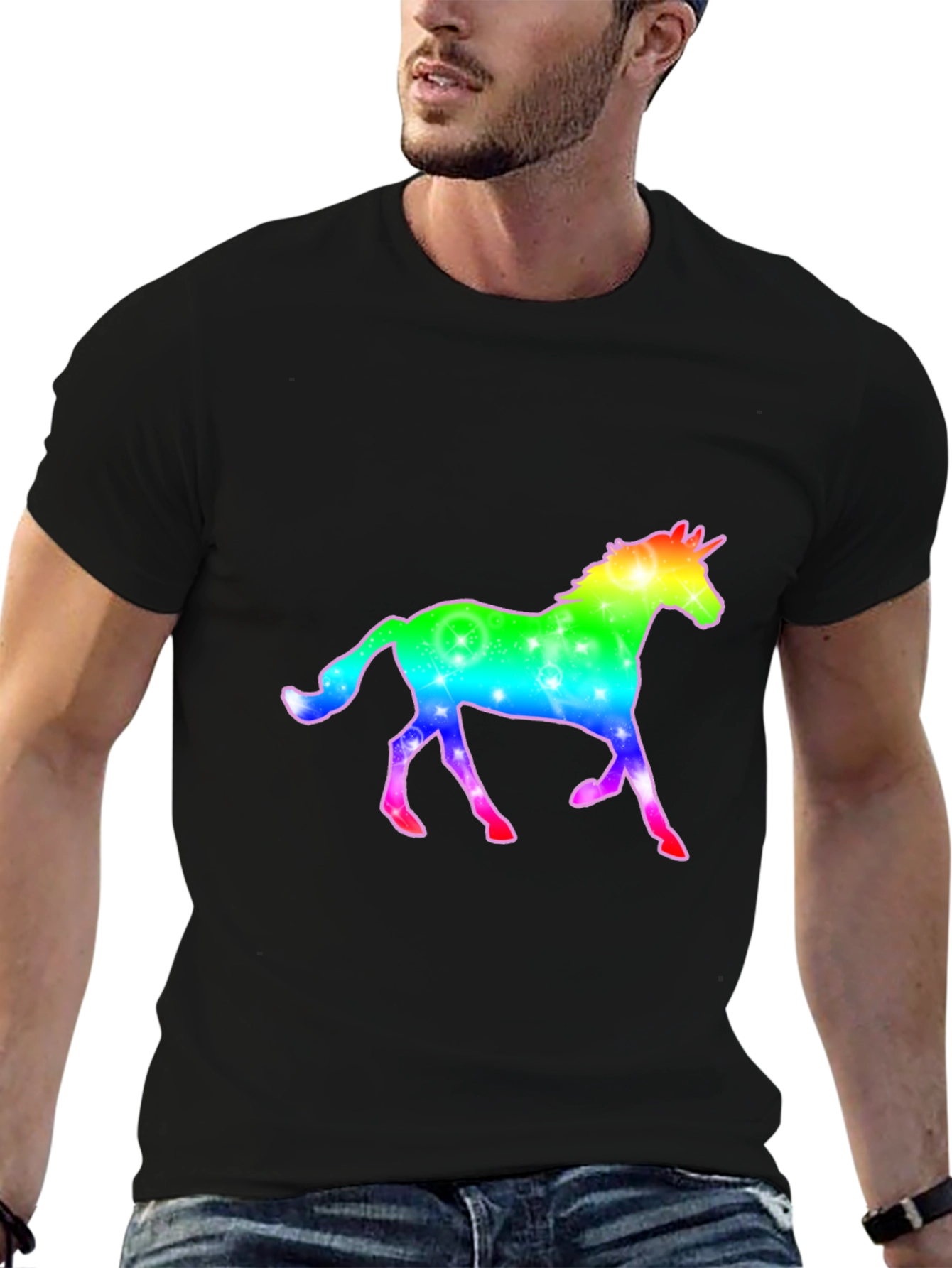 Rainbow Unicorn Graphic Black T-Shirt