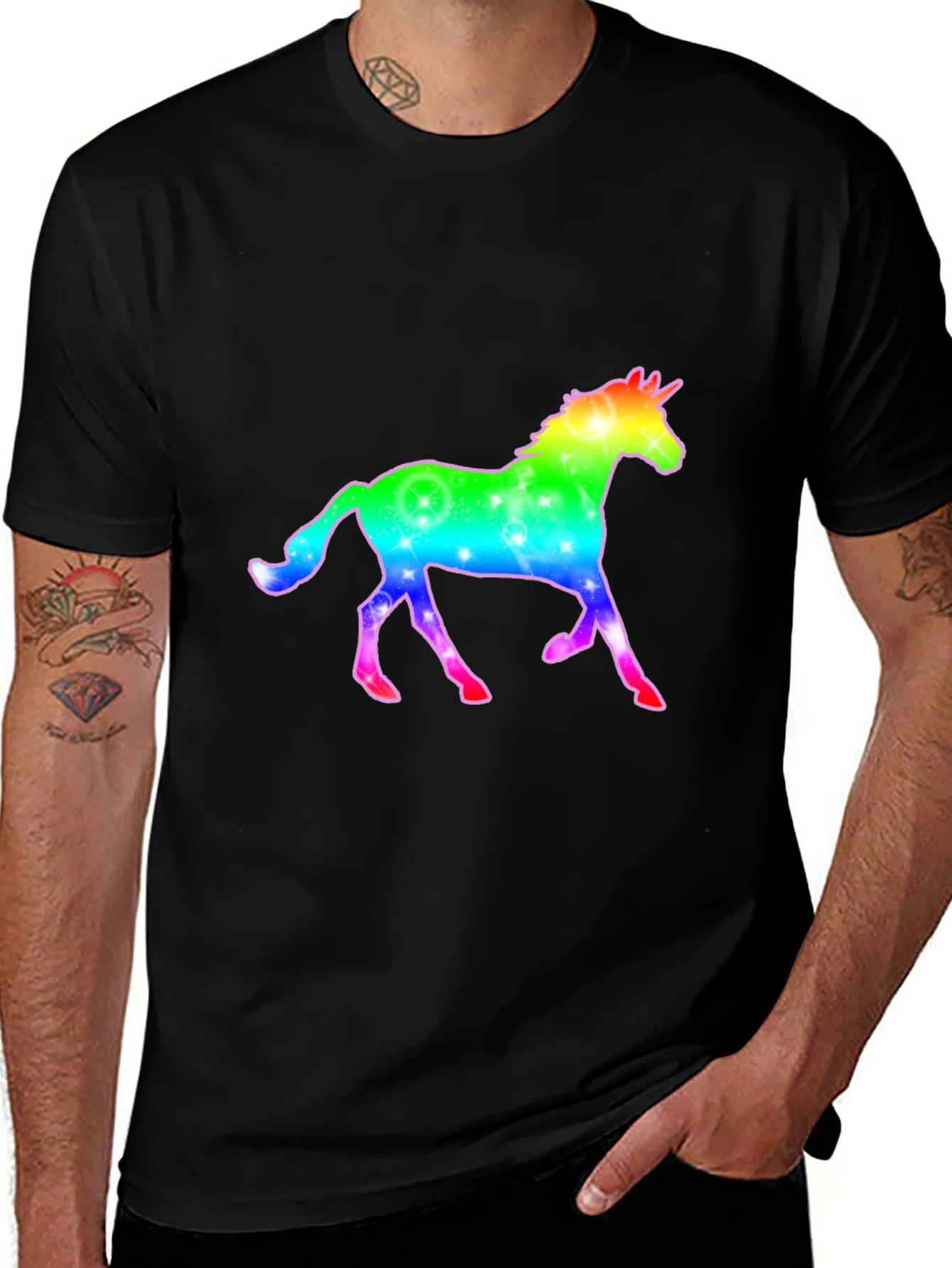 Rainbow Unicorn Graphic Black T-Shirt
