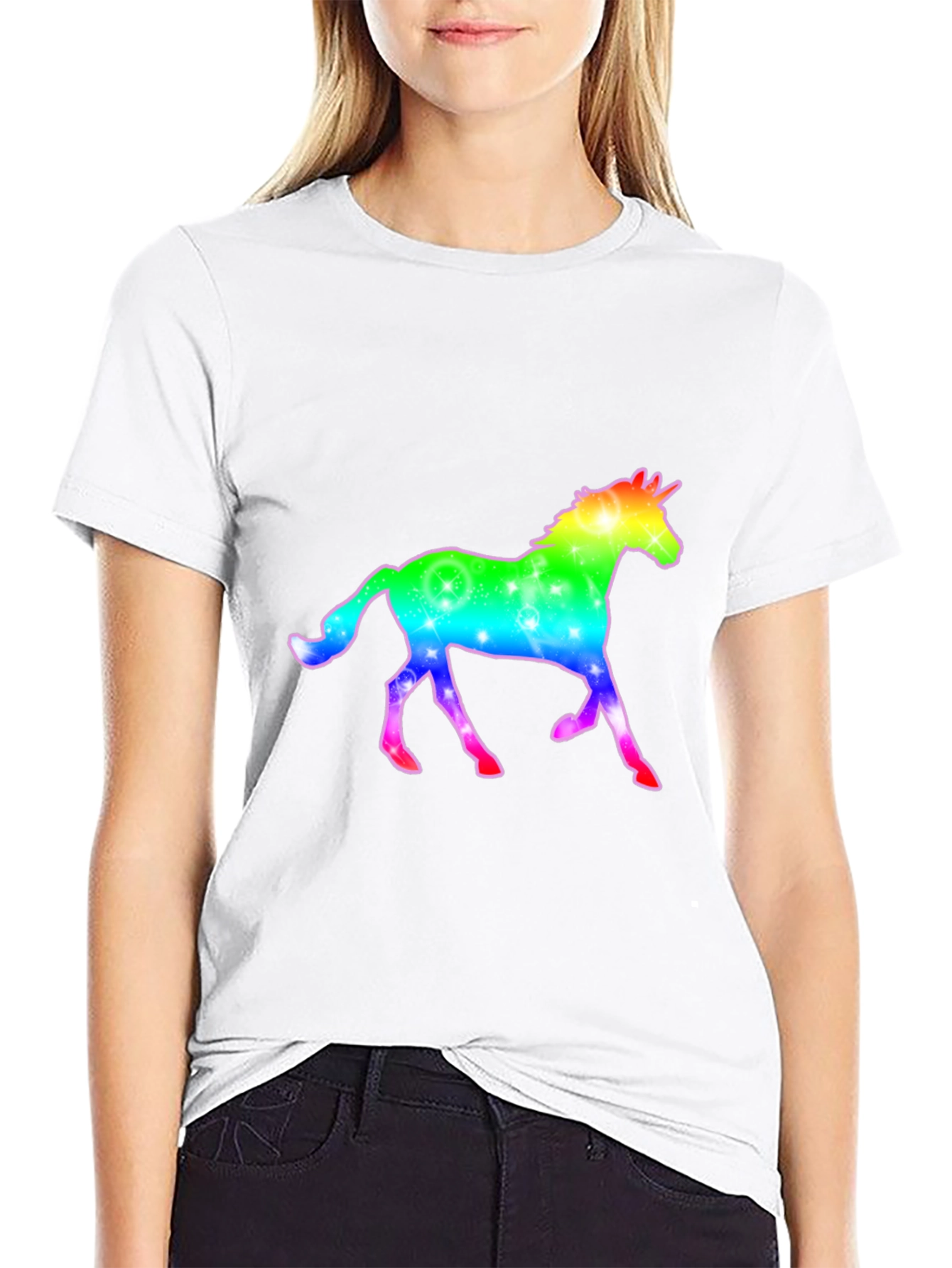 Rainbow Unicorn Graphic Black T-Shirt