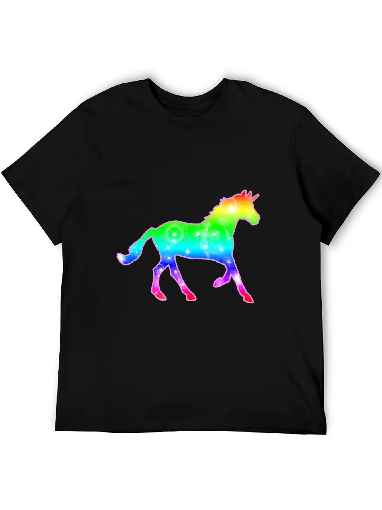 Rainbow Unicorn Graphic Black T-Shirt