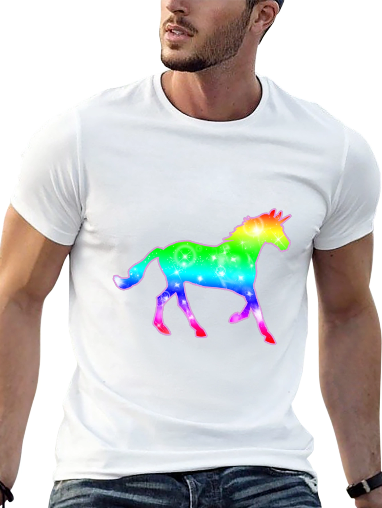 Rainbow Unicorn Graphic Black T-Shirt