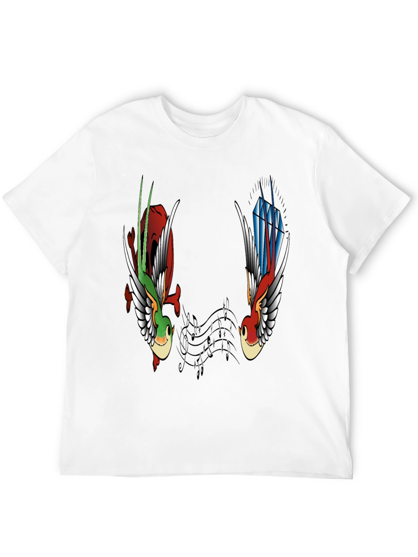 Music Birds Graphic Tee - Black Casual T-Shirt