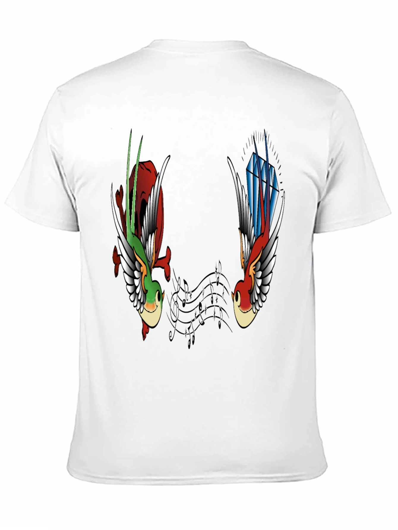 Music Birds Graphic Tee - Black Casual T-Shirt