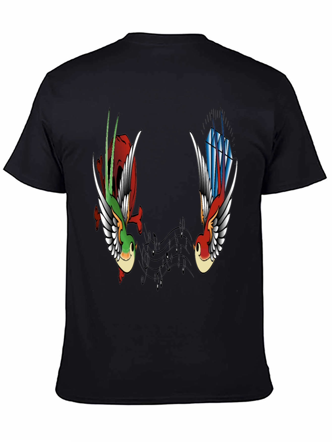 Music Birds Graphic Tee - Black Casual T-Shirt