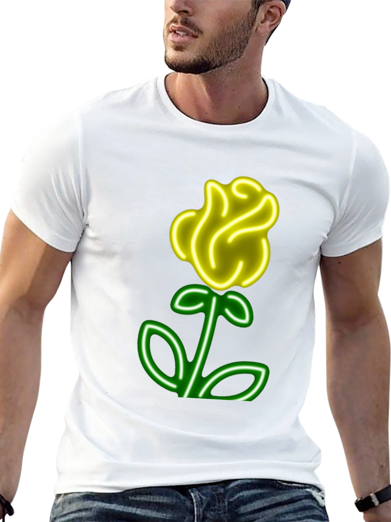 Neon Rose Graphic T-Shirt - Cool Casual Wear