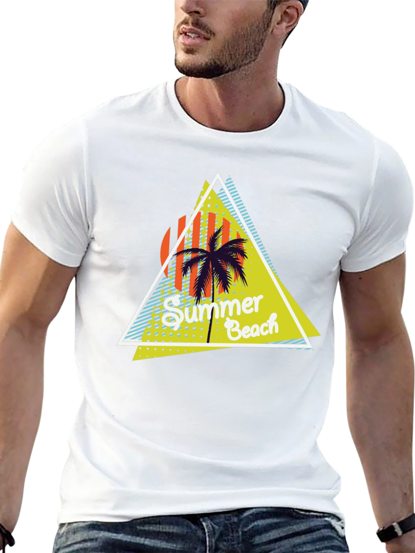 Summer Beach Graphic Print Black T-Shirt