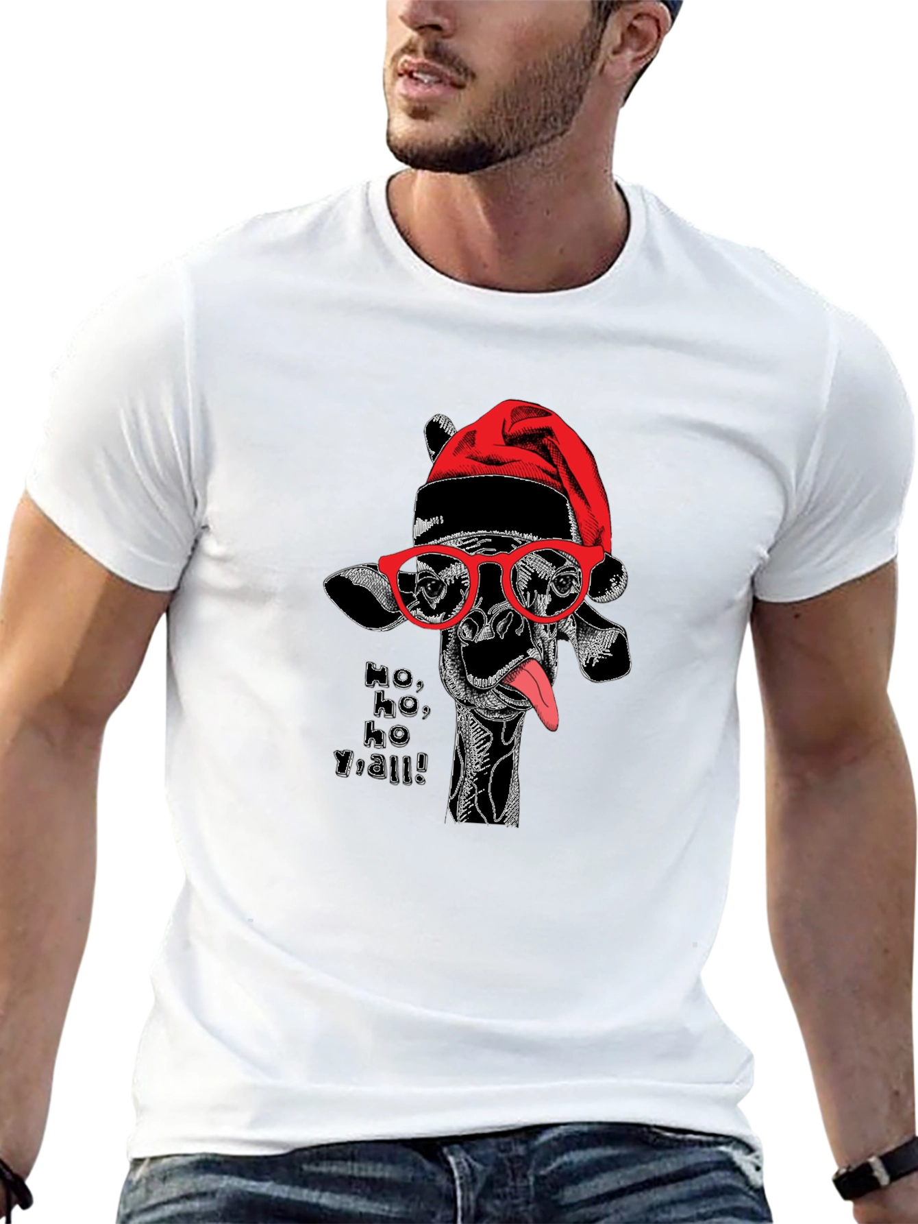 Festive Giraffe Graphic Tee - Ho Ho Yall!