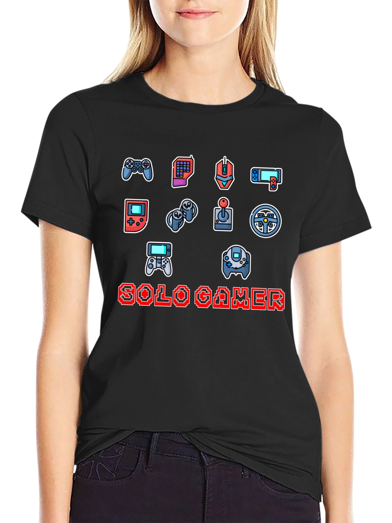 Solo Gamer Black T-Shirt: Video Game Controller Design