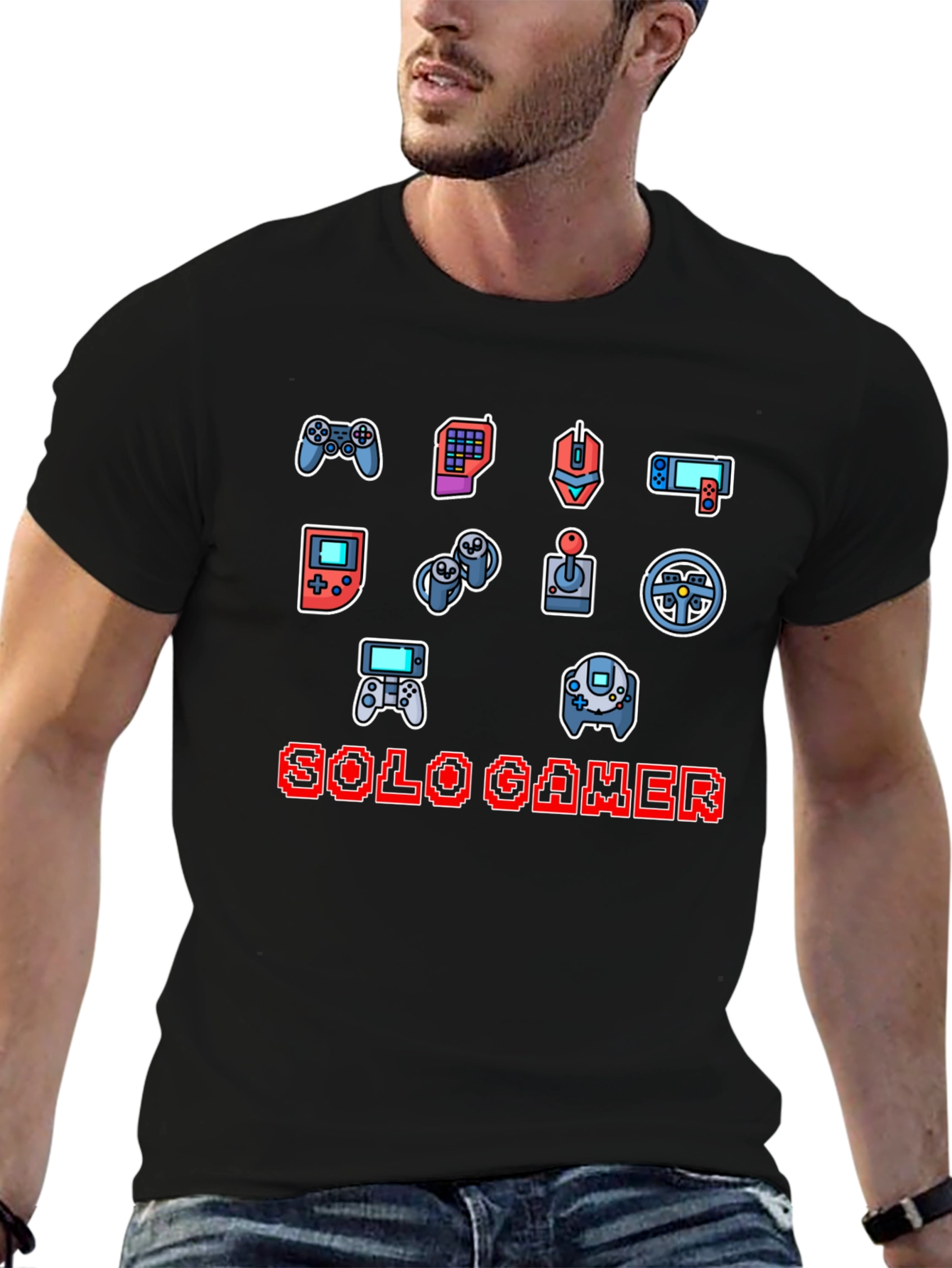 Solo Gamer Black T-Shirt: Video Game Controller Design