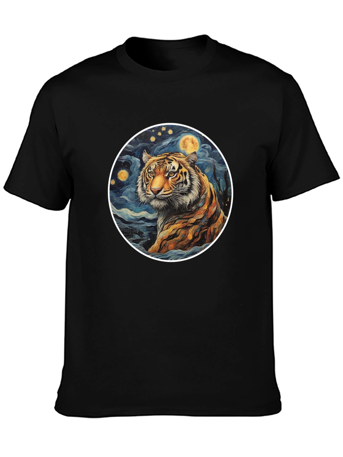 Tiger Moon Graphic Tee - Artistic Style