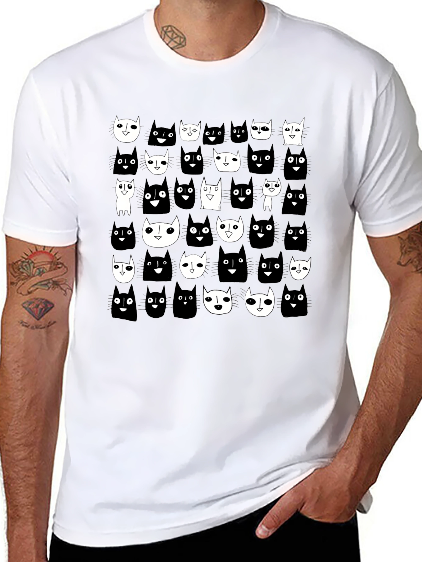Black Cat Pattern T-Shirt