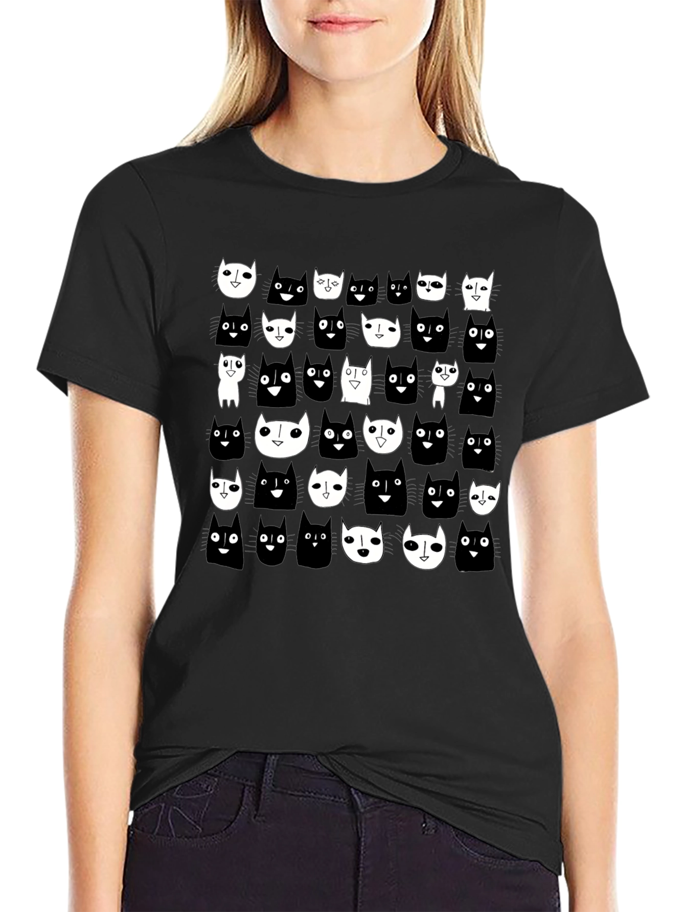 Black Cat Pattern T-Shirt