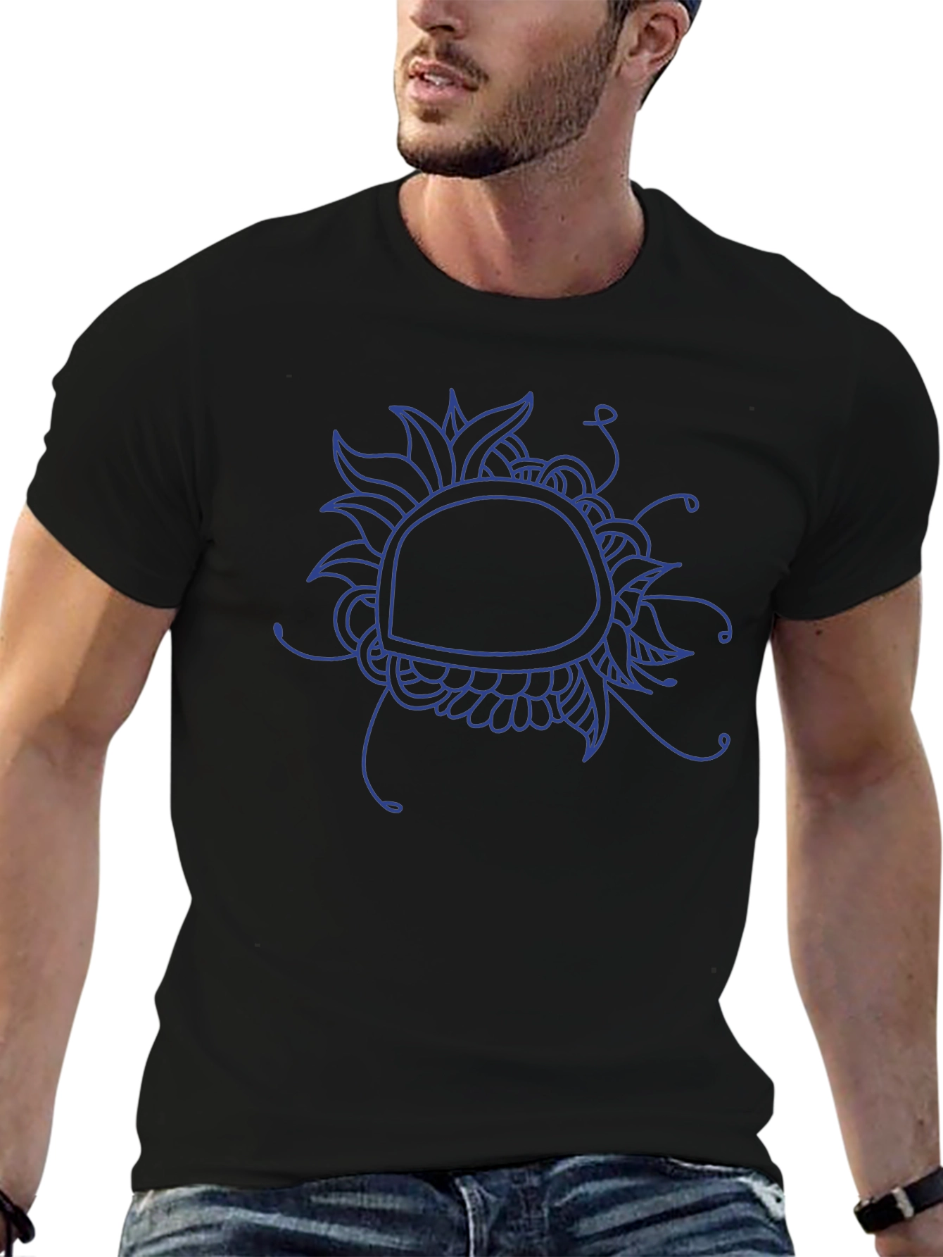 Abstract Floral Graphic Tee - Black Cotton Blend