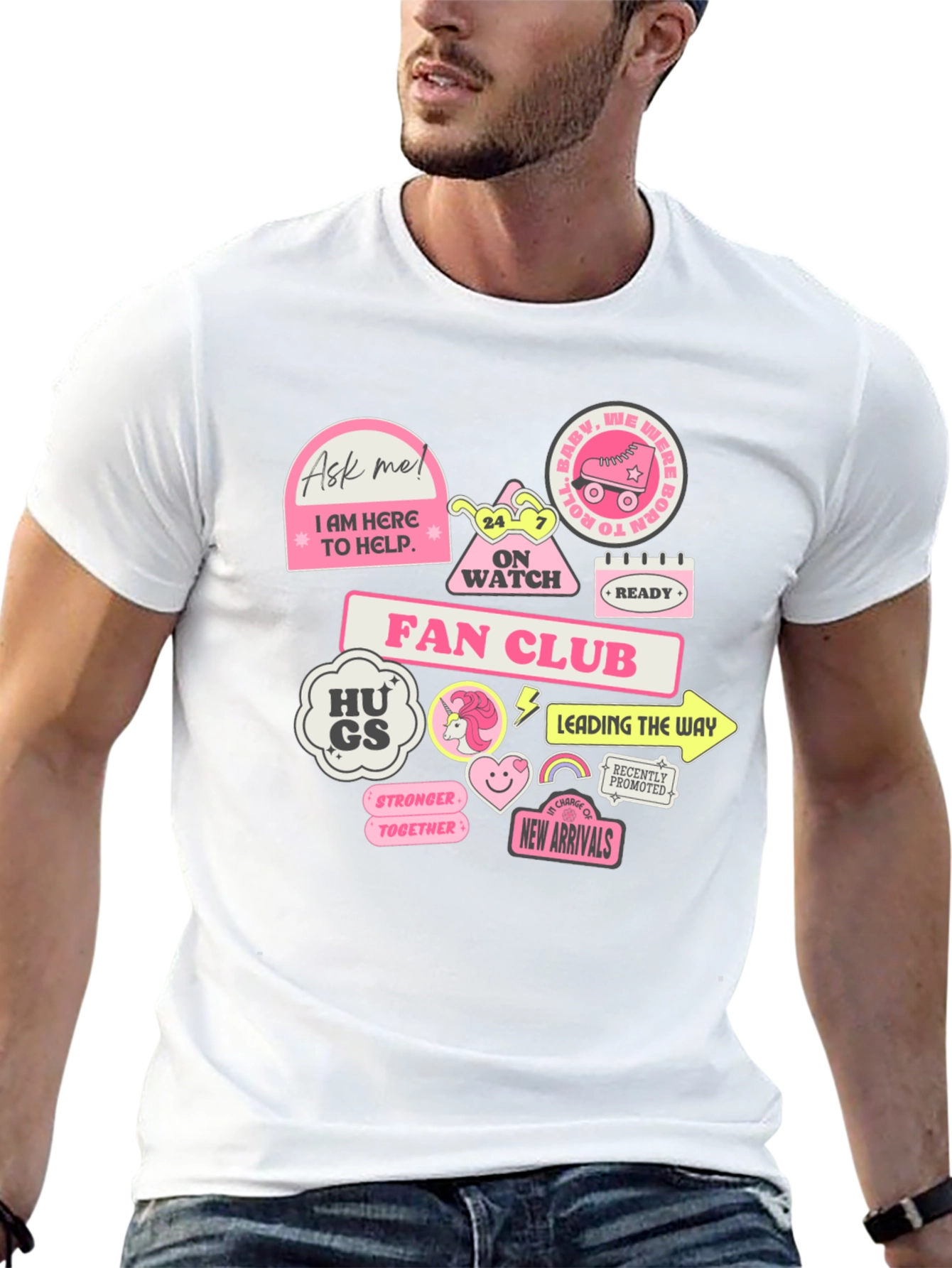 Fun Graphic T-Shirt with Pink Stickers