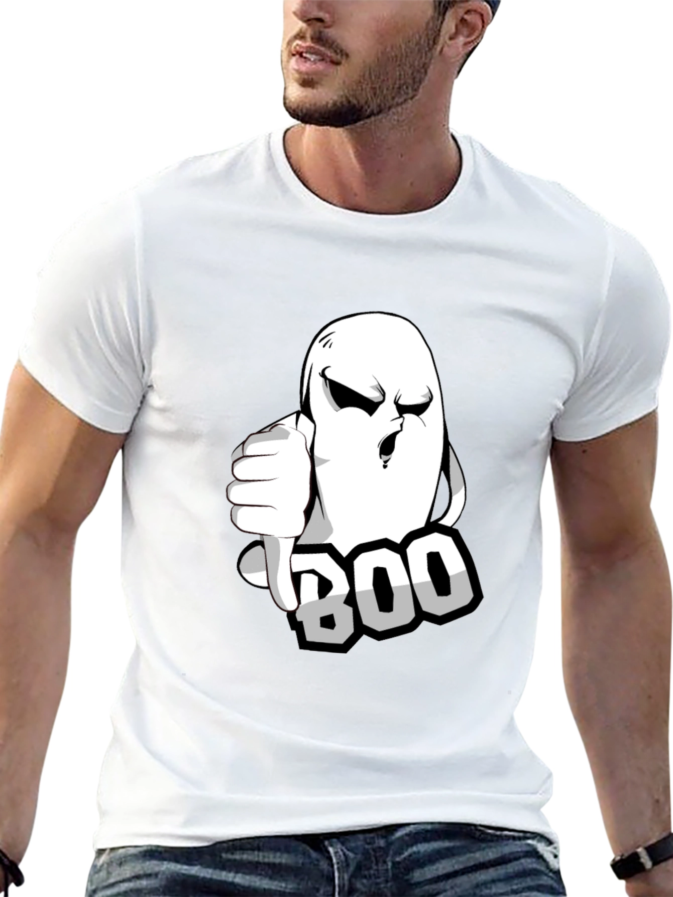 Boo Ghost Graphic T-Shirt - Black Halloween Tee