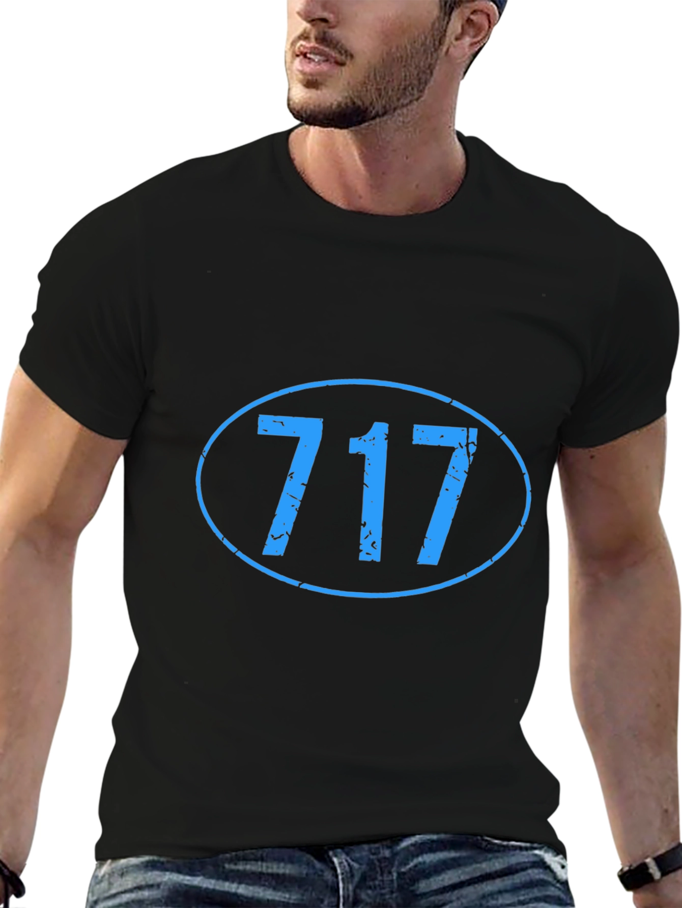717 Area Code Graphic Tee - Black Casual T-Shirt