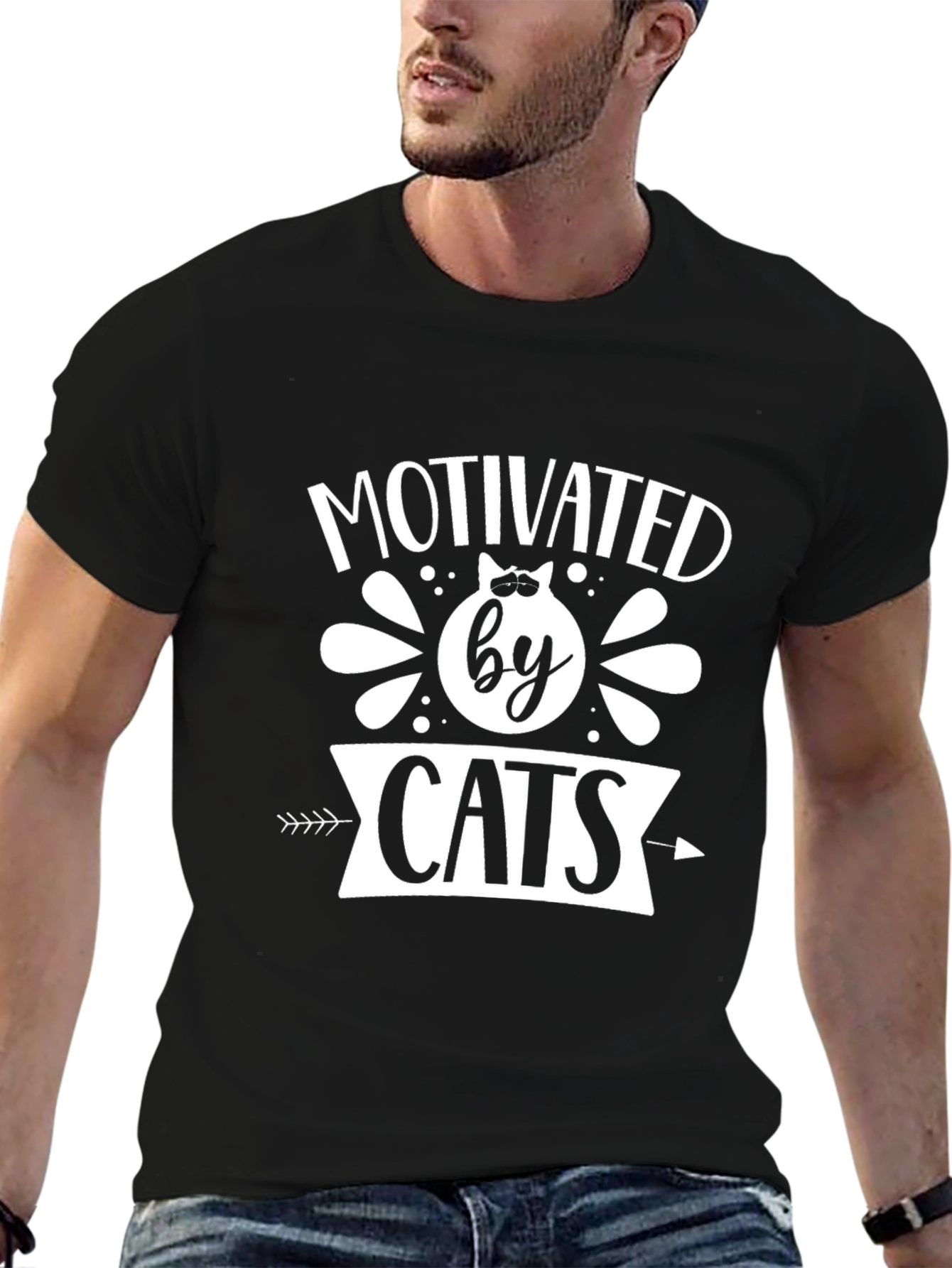 Motivated by Cats Graphic Tee - Black Cotton T-Shirt