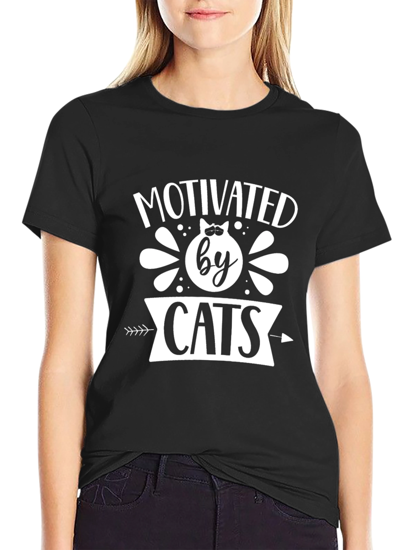Motivated by Cats Graphic Tee - Black Cotton T-Shirt