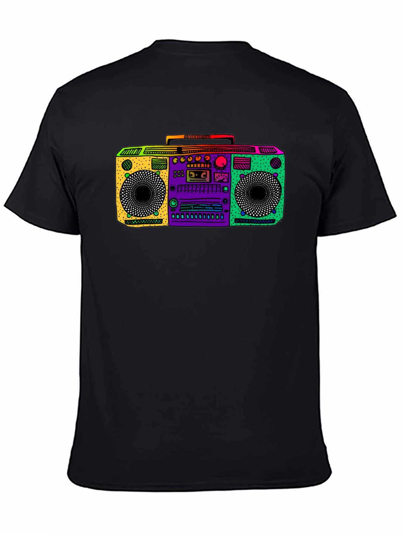 Retro Boombox Graphic Tee - Black Cotton T-Shirt