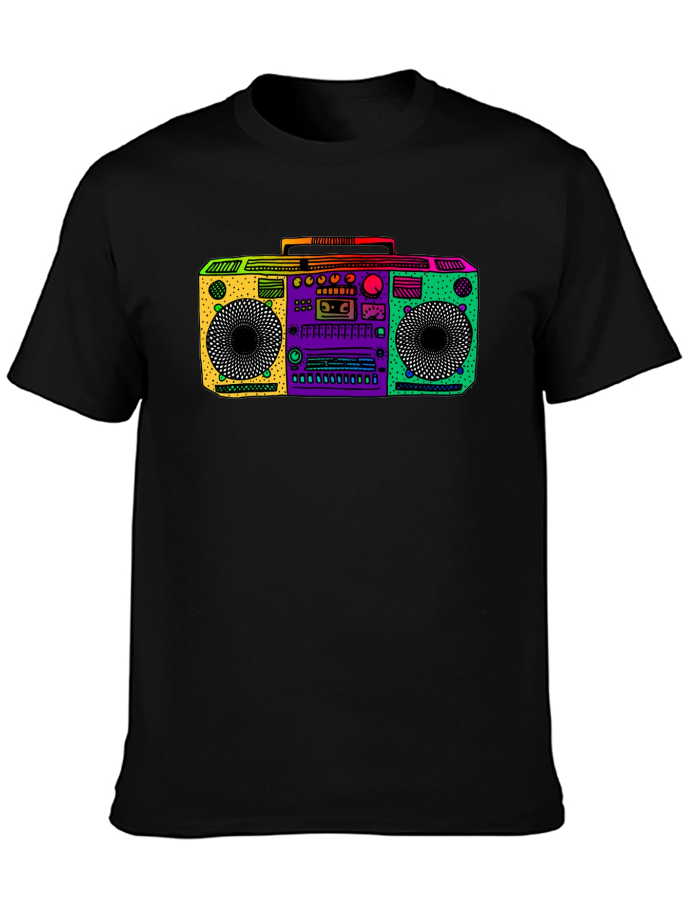 Retro Boombox Graphic Tee - Black Cotton T-Shirt