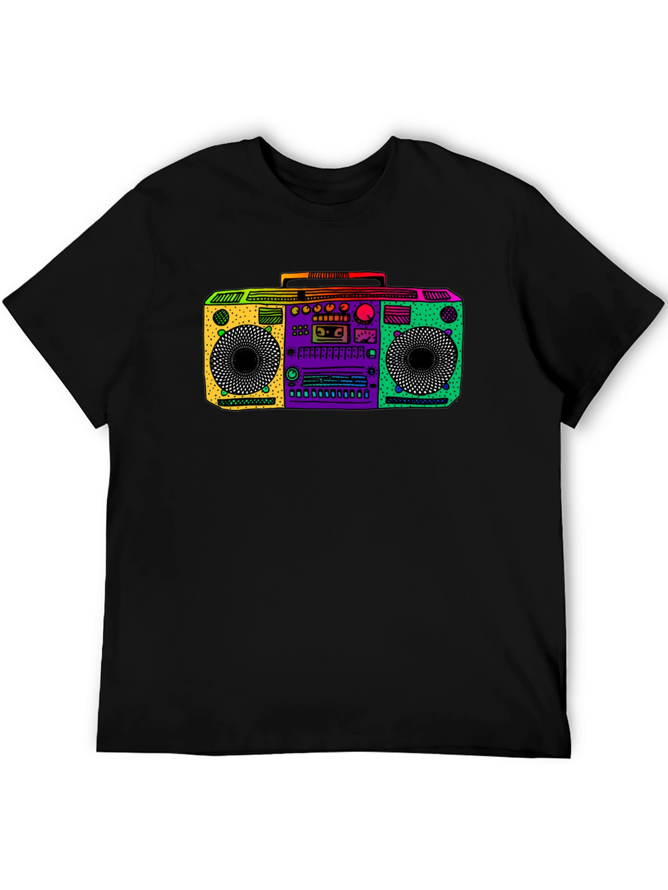 Retro Boombox Graphic Tee - Black Cotton T-Shirt