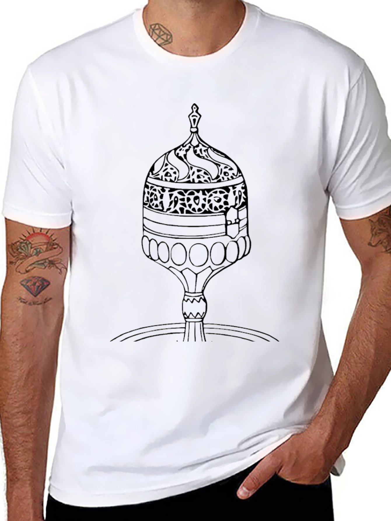 Black T-Shirt with Fountain Graphic