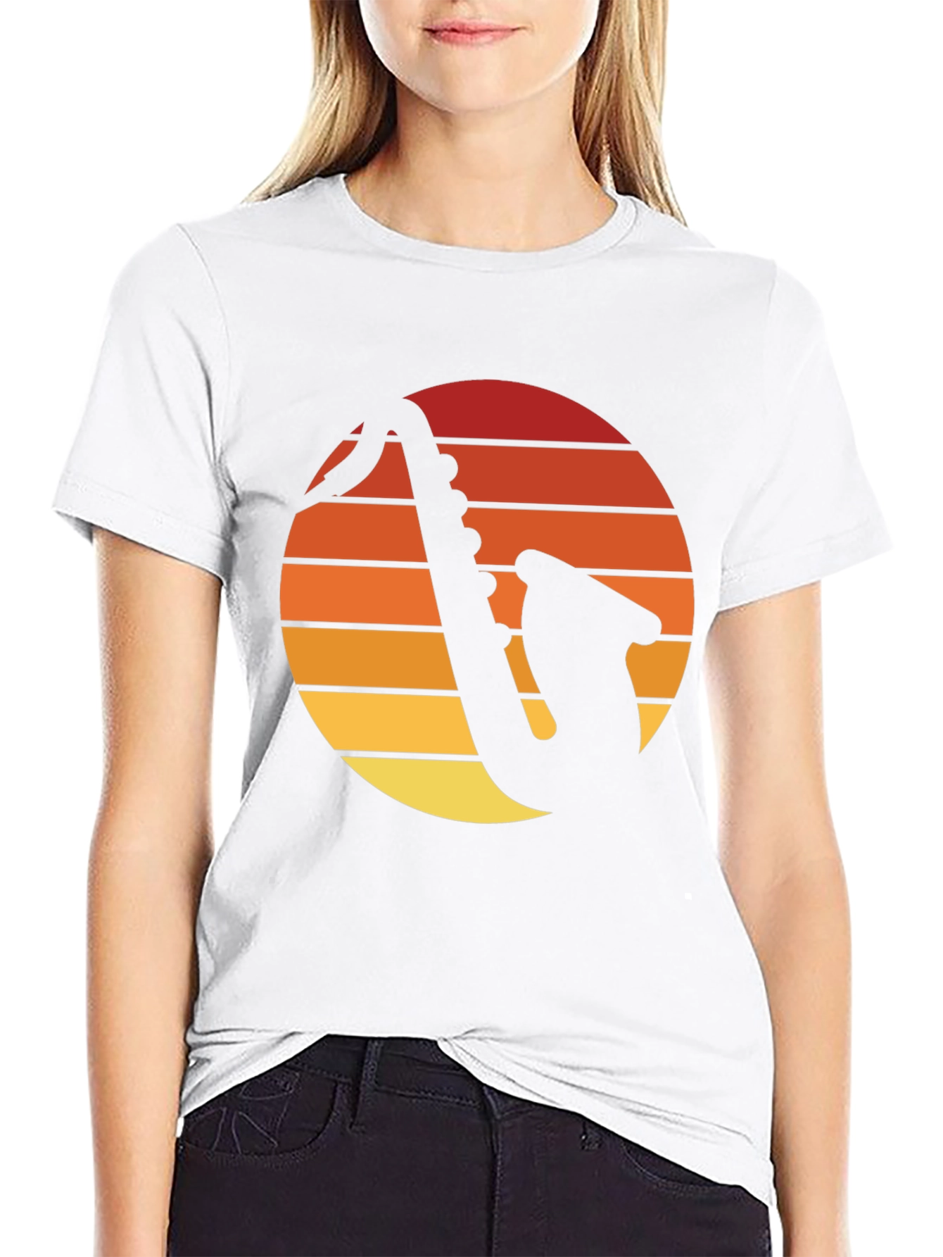 Retro Saxophone Sunset Graphic Tee - Black