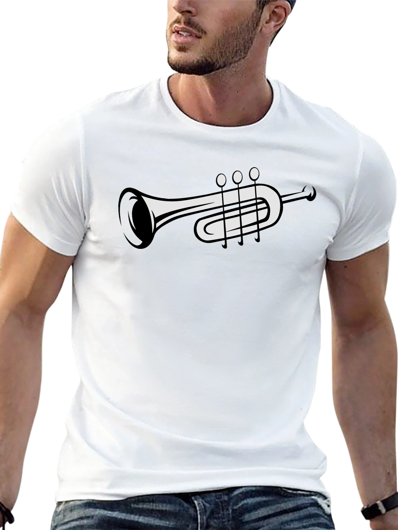 Musical Trumpet Graphic Tee - Black Casual T-Shirt