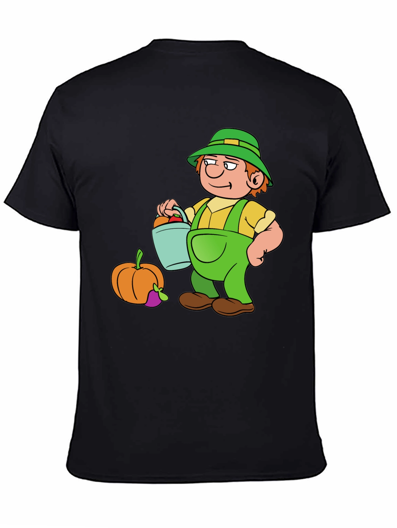 Cartoon Farmer Graphic T-Shirt - Black Cotton Tee
