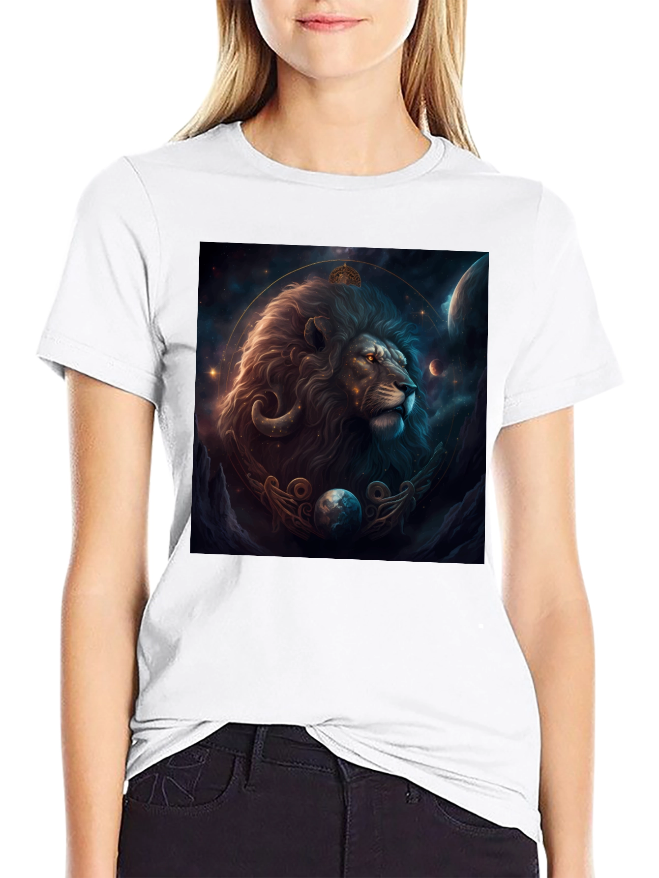 Lion Zodiac Graphic Tee - Stylish Black T-Shirt