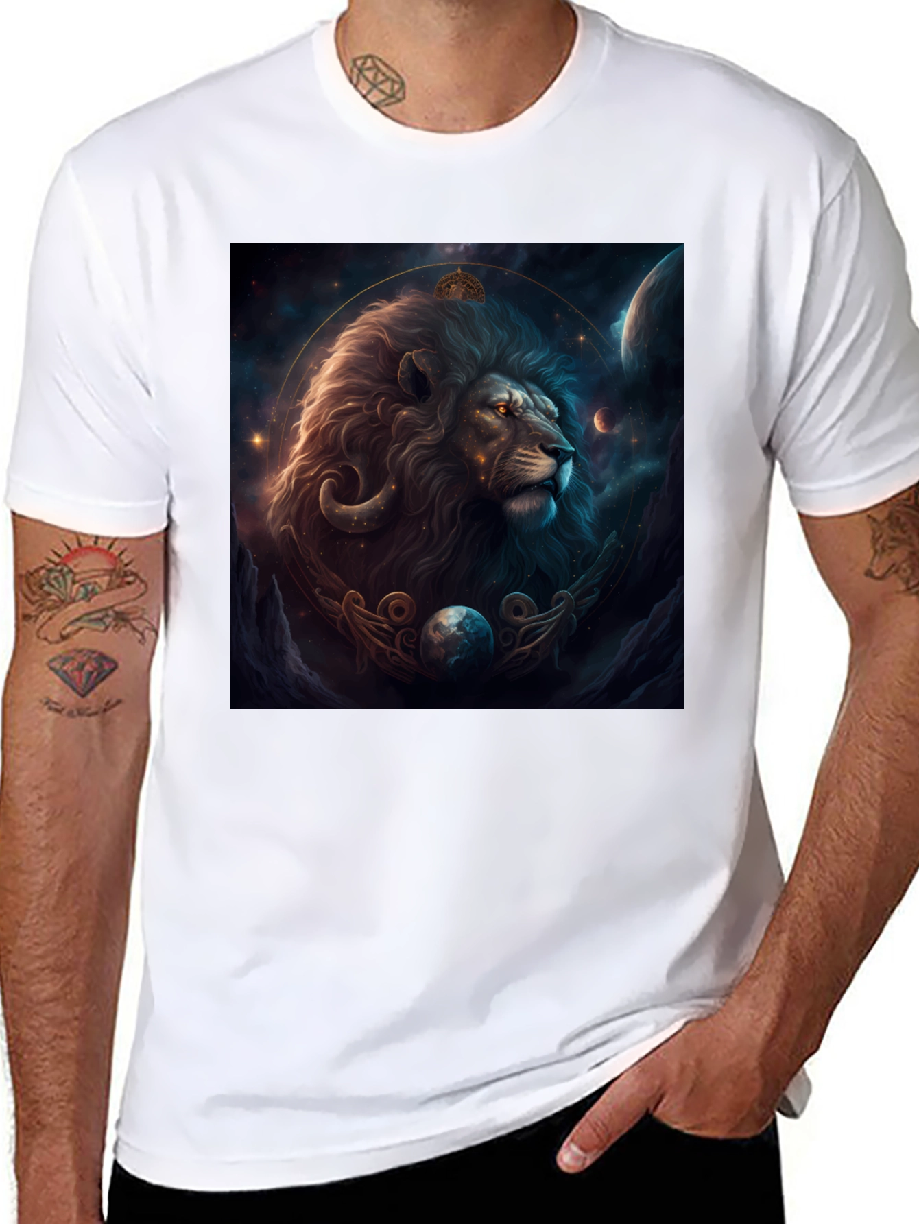 Lion Zodiac Graphic Tee - Stylish Black T-Shirt