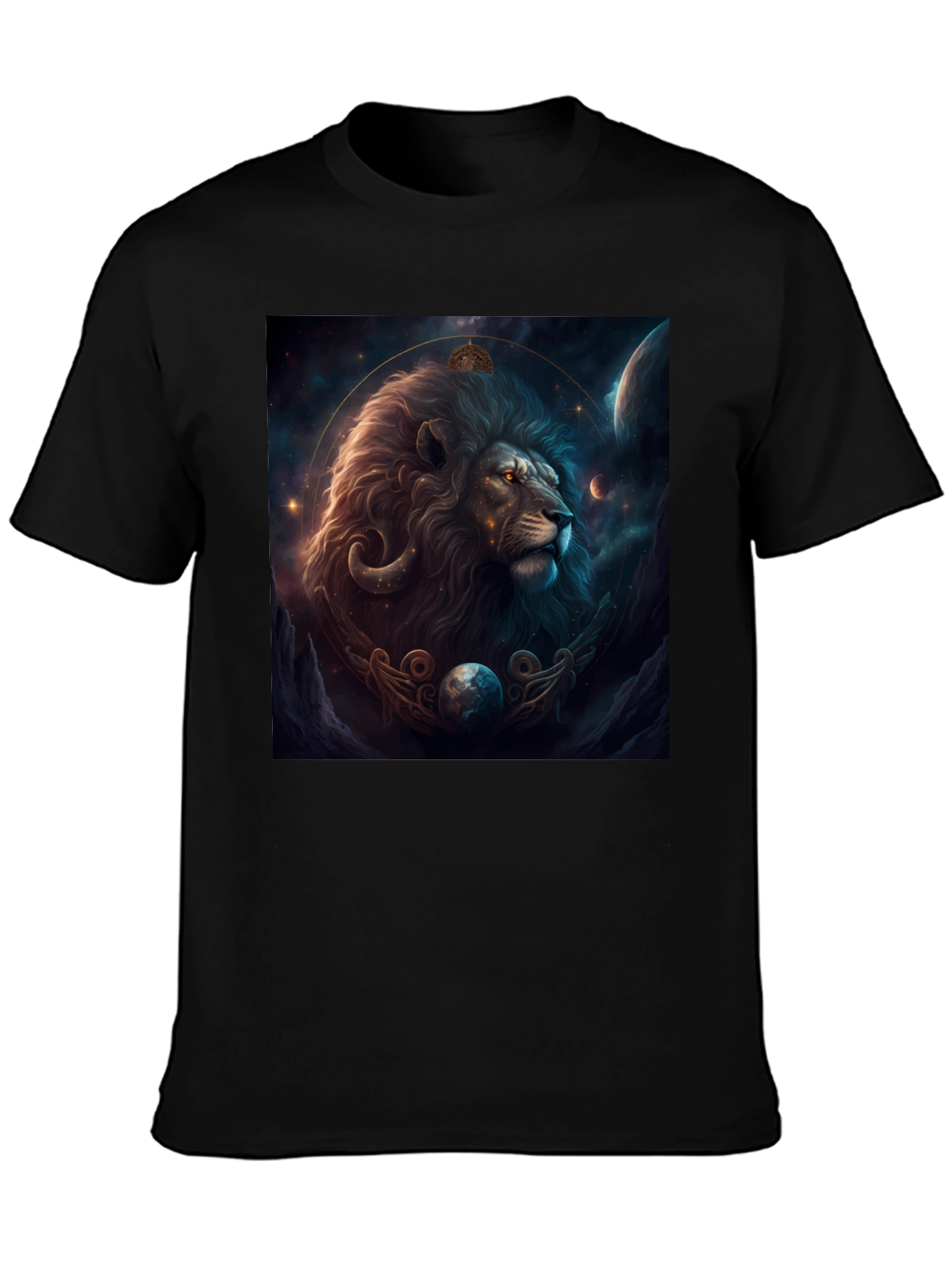Lion Zodiac Graphic Tee - Stylish Black T-Shirt