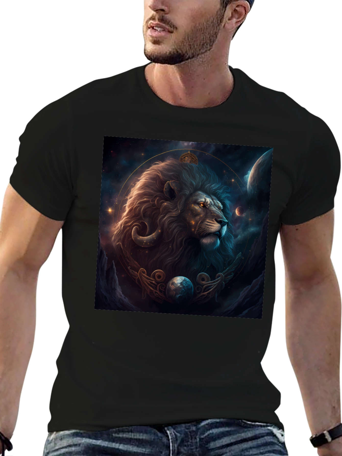 Lion Zodiac Graphic Tee - Stylish Black T-Shirt