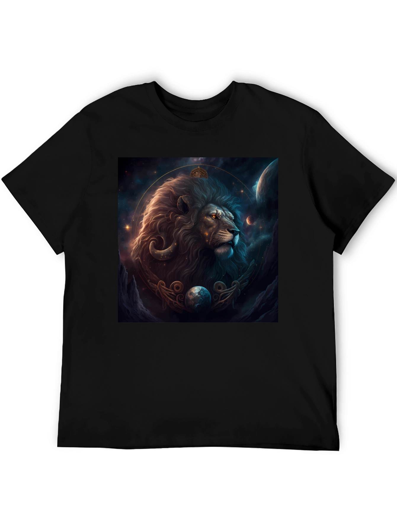 Lion Zodiac Graphic Tee - Stylish Black T-Shirt