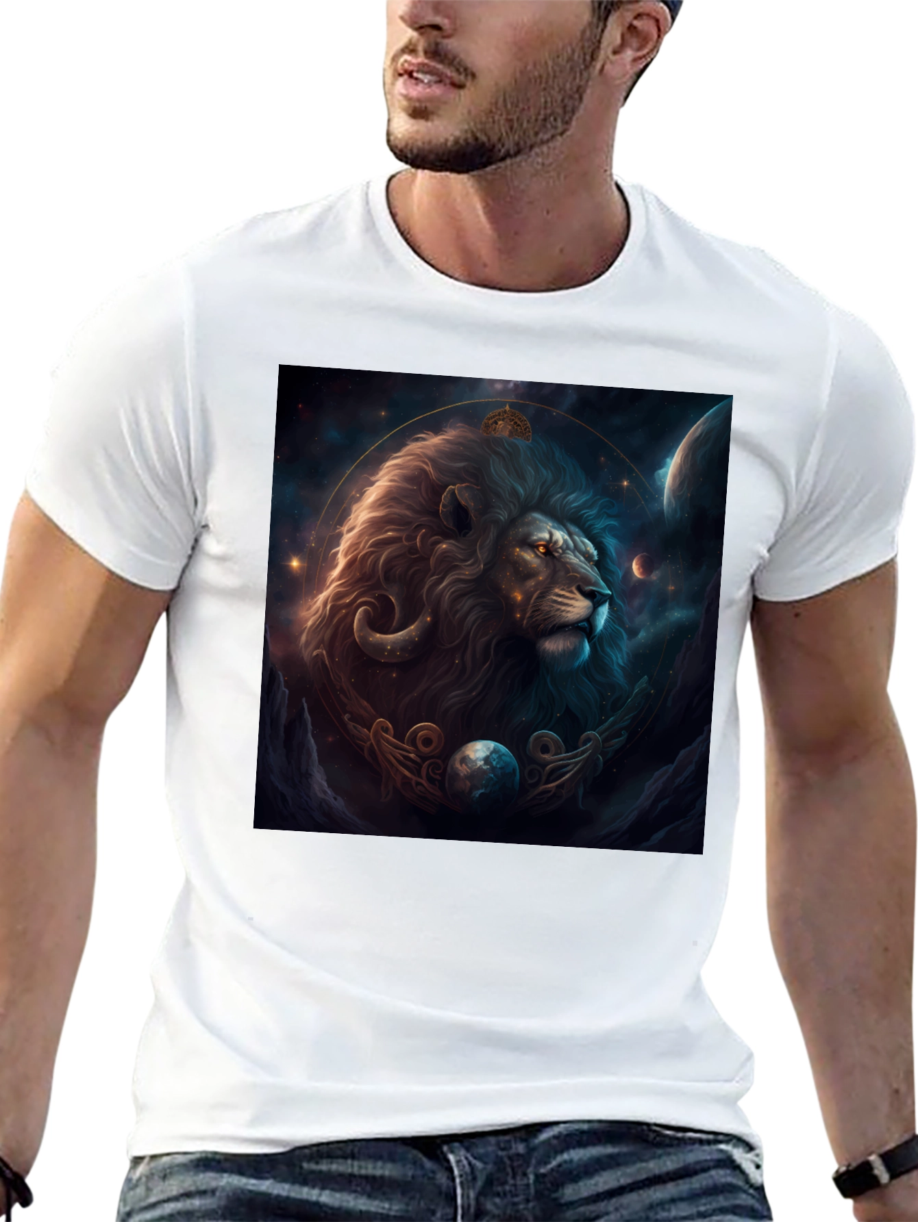 Lion Zodiac Graphic Tee - Stylish Black T-Shirt