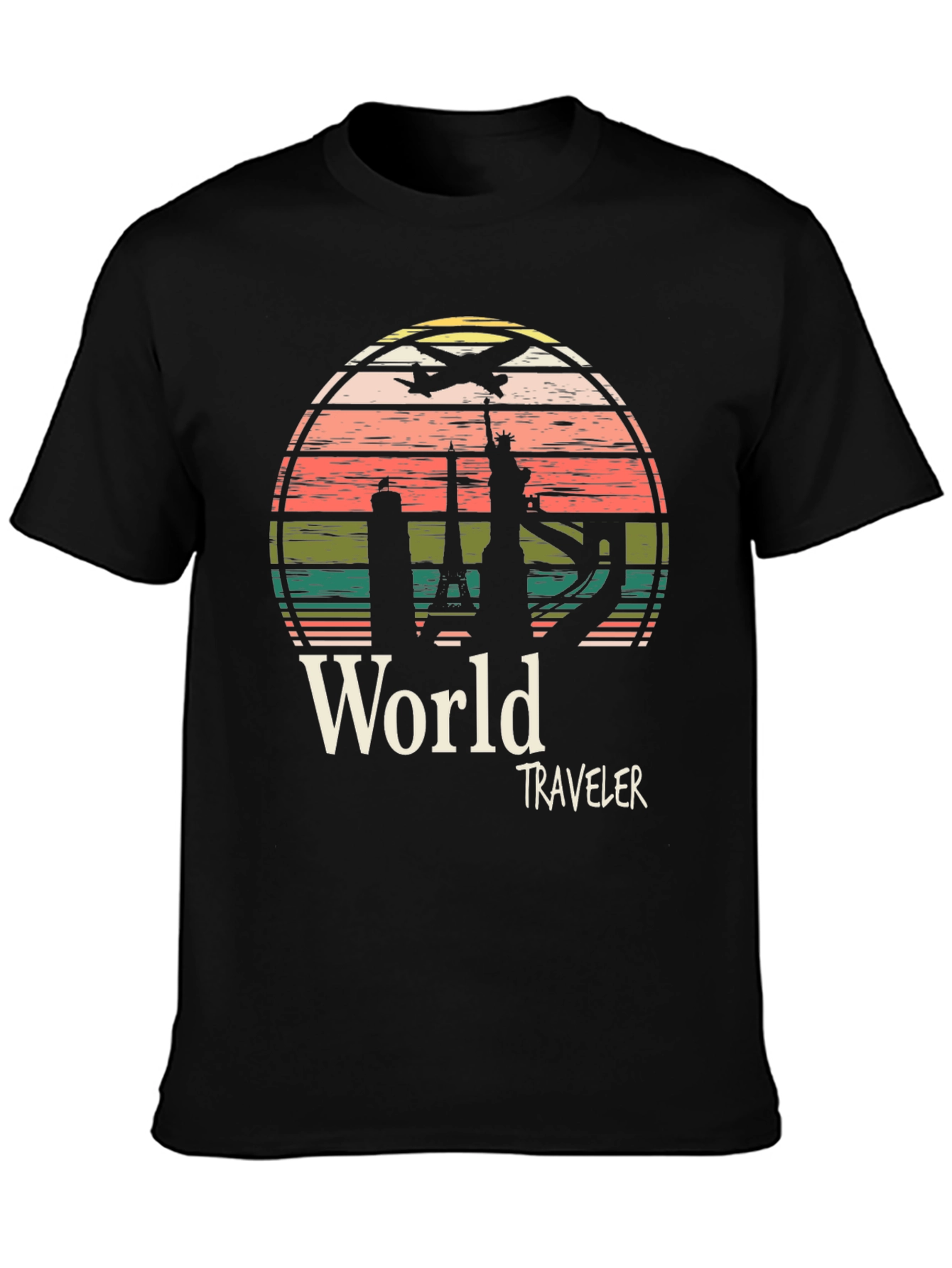 World Traveler Graphic Tee - Black Cotton T-Shirt