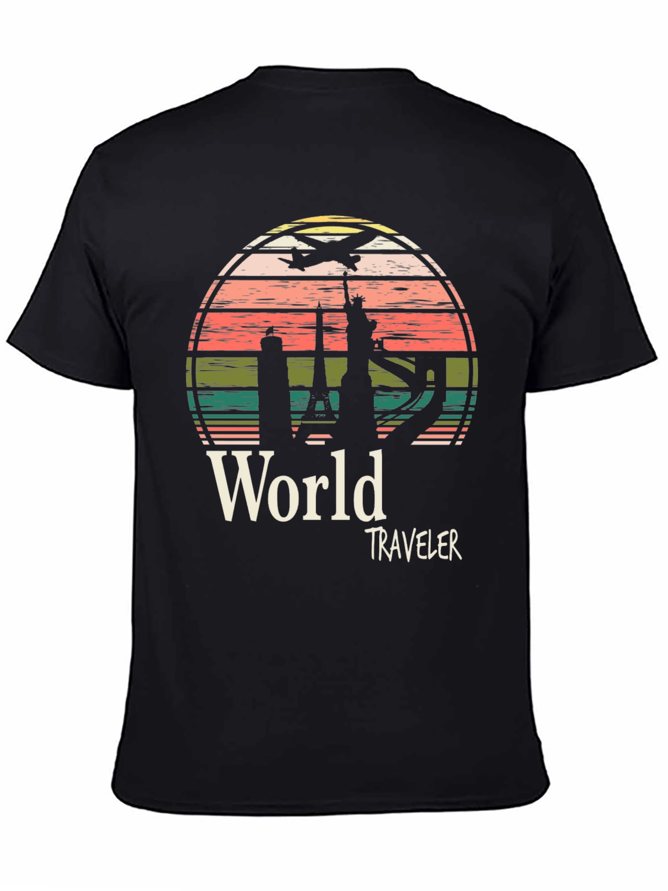 World Traveler Graphic Tee - Black Cotton T-Shirt