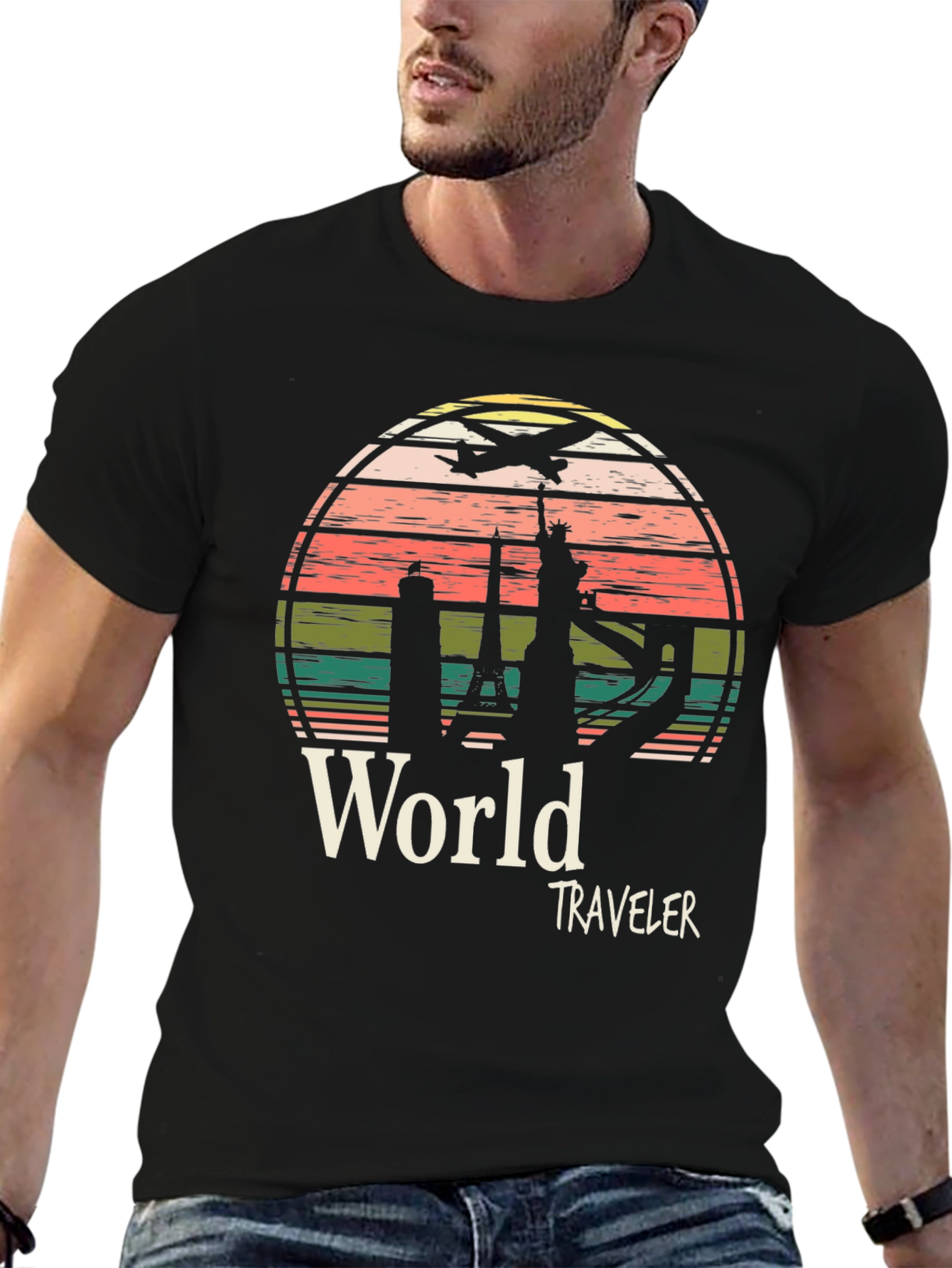 World Traveler Graphic Tee - Black Cotton T-Shirt