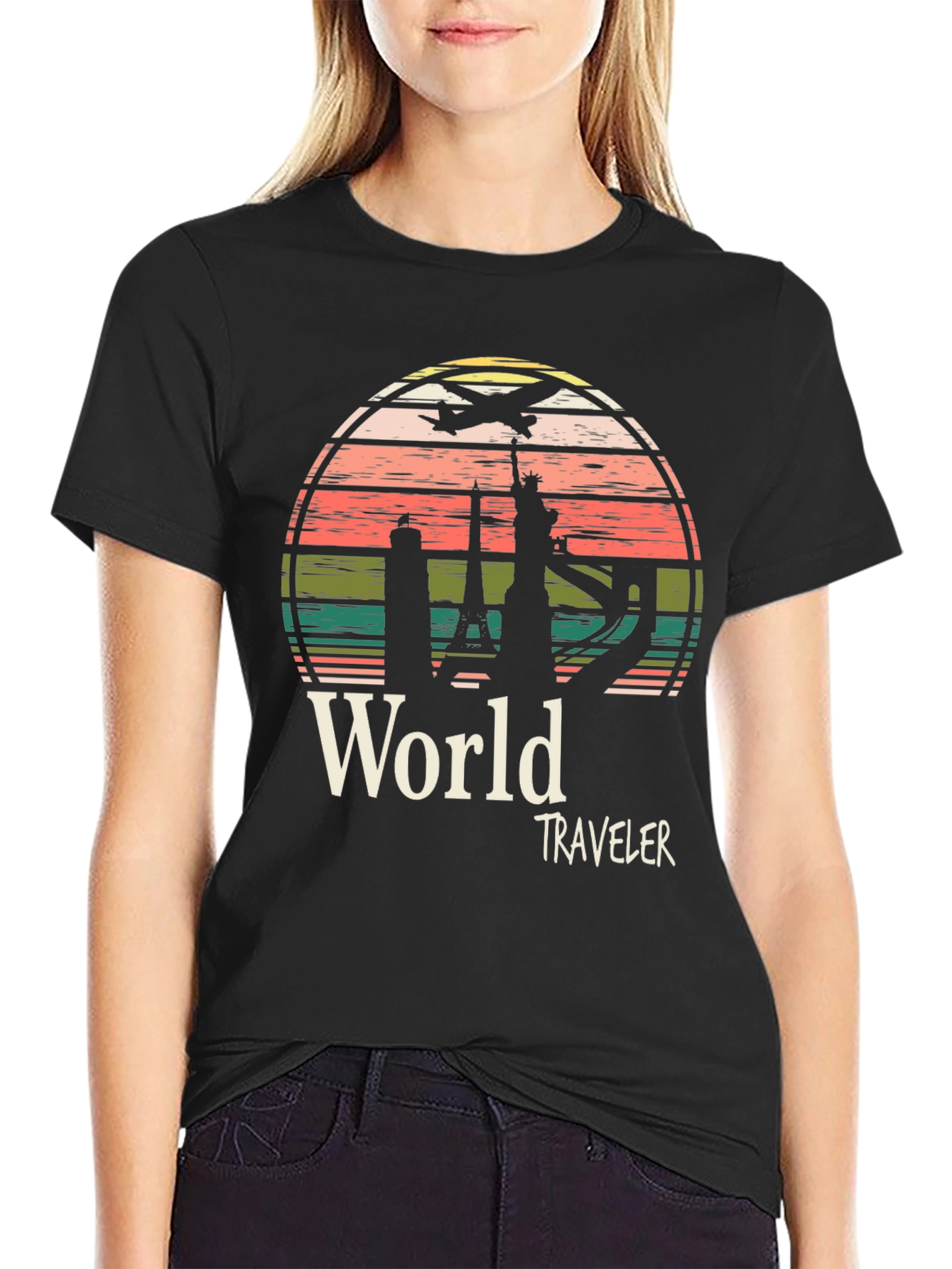 World Traveler Graphic Tee - Black Cotton T-Shirt