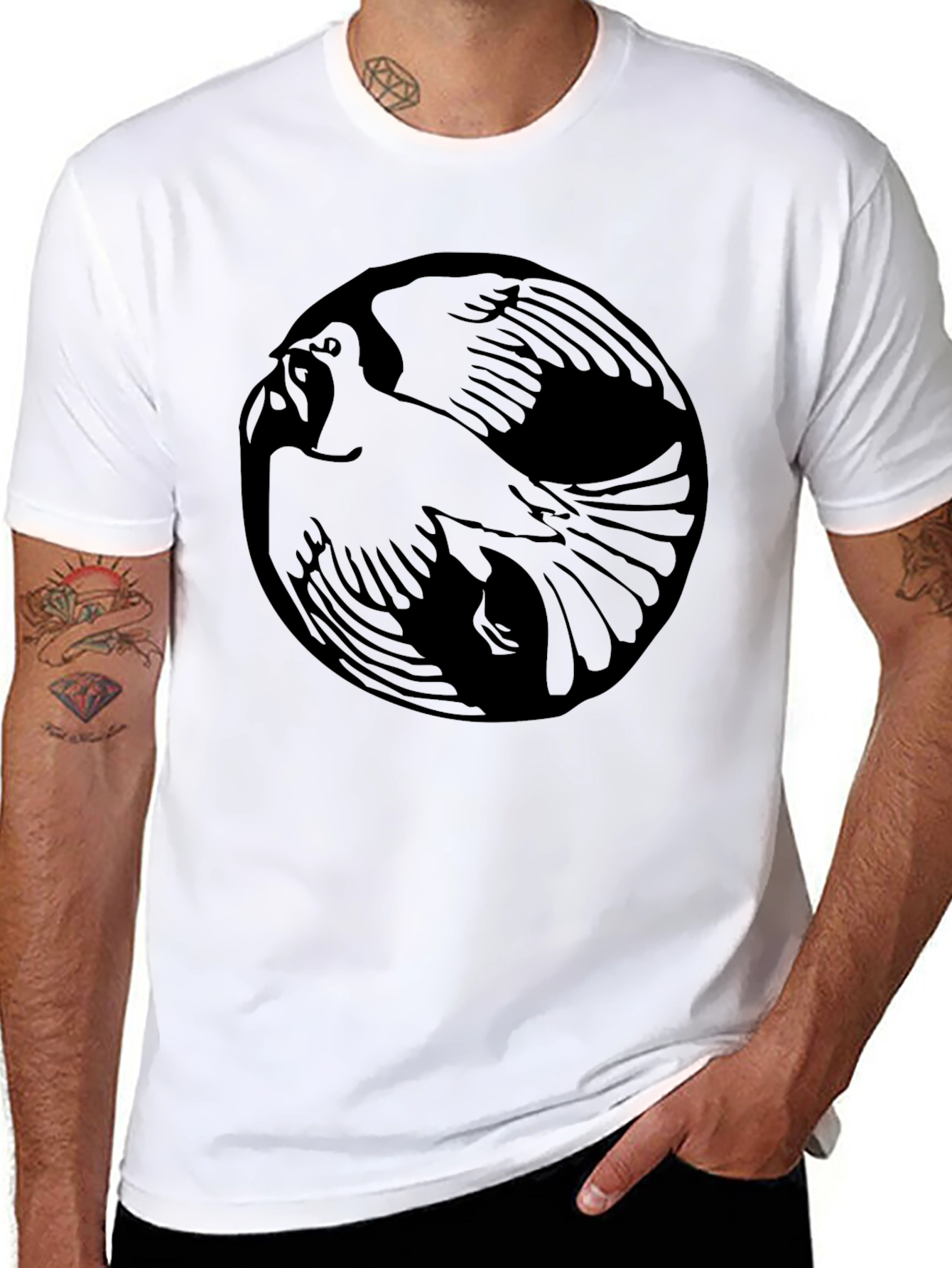 Raven Yin Yang Graphic Tee - Black Cotton Blend