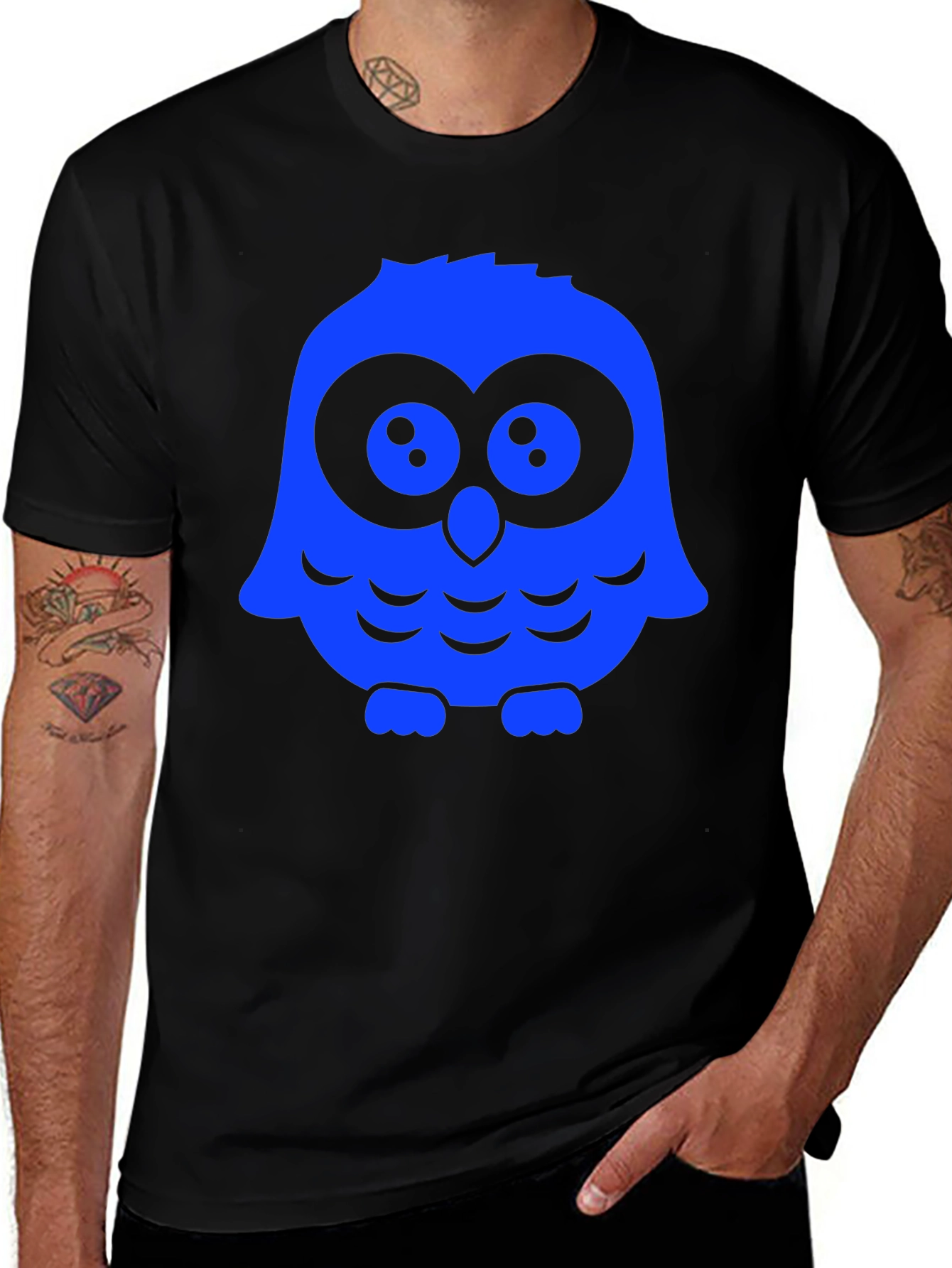 Owl Graphic Print T-Shirt - Black Casual Tee